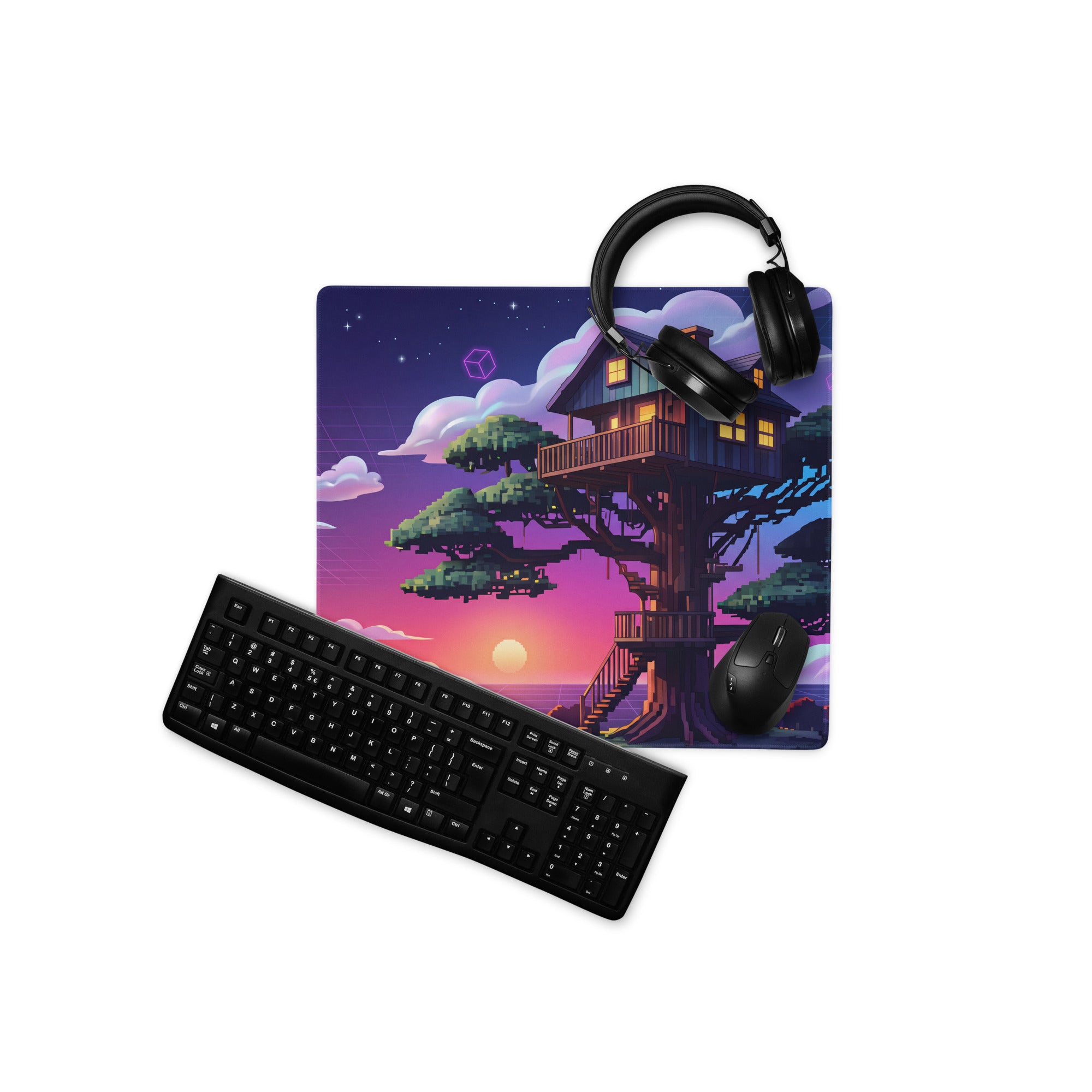 Vaporwave Nightscape Desk Pad - Gaming Mouse Pad Desk Mat Purple Gradient Vaporwave Dreamy Retro Mood Neon Cyberpunk