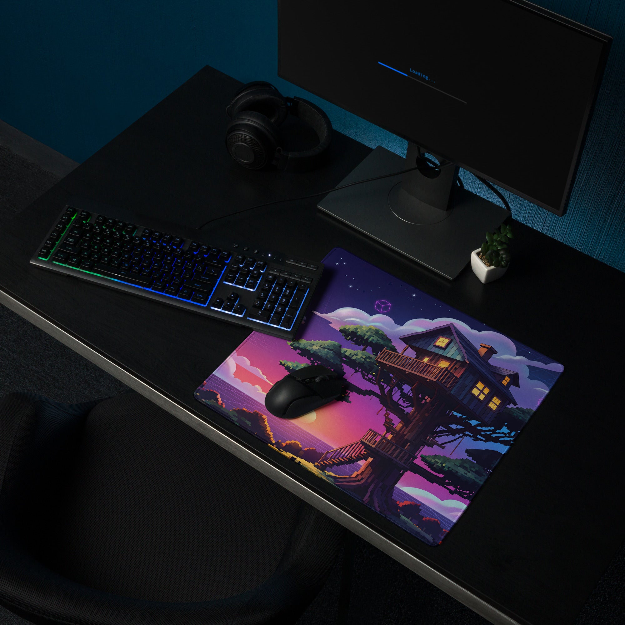 Vaporwave Nightscape Desk Pad - Gaming Mouse Pad Desk Mat Purple Gradient Vaporwave Dreamy Retro Mood Neon Cyberpunk