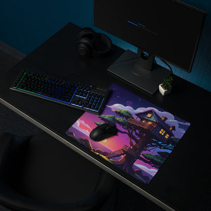 Vaporwave Nightscape Desk Pad - Gaming Mouse Pad Desk Mat Purple Gradient Vaporwave Dreamy Retro Mood Neon Cyberpunk