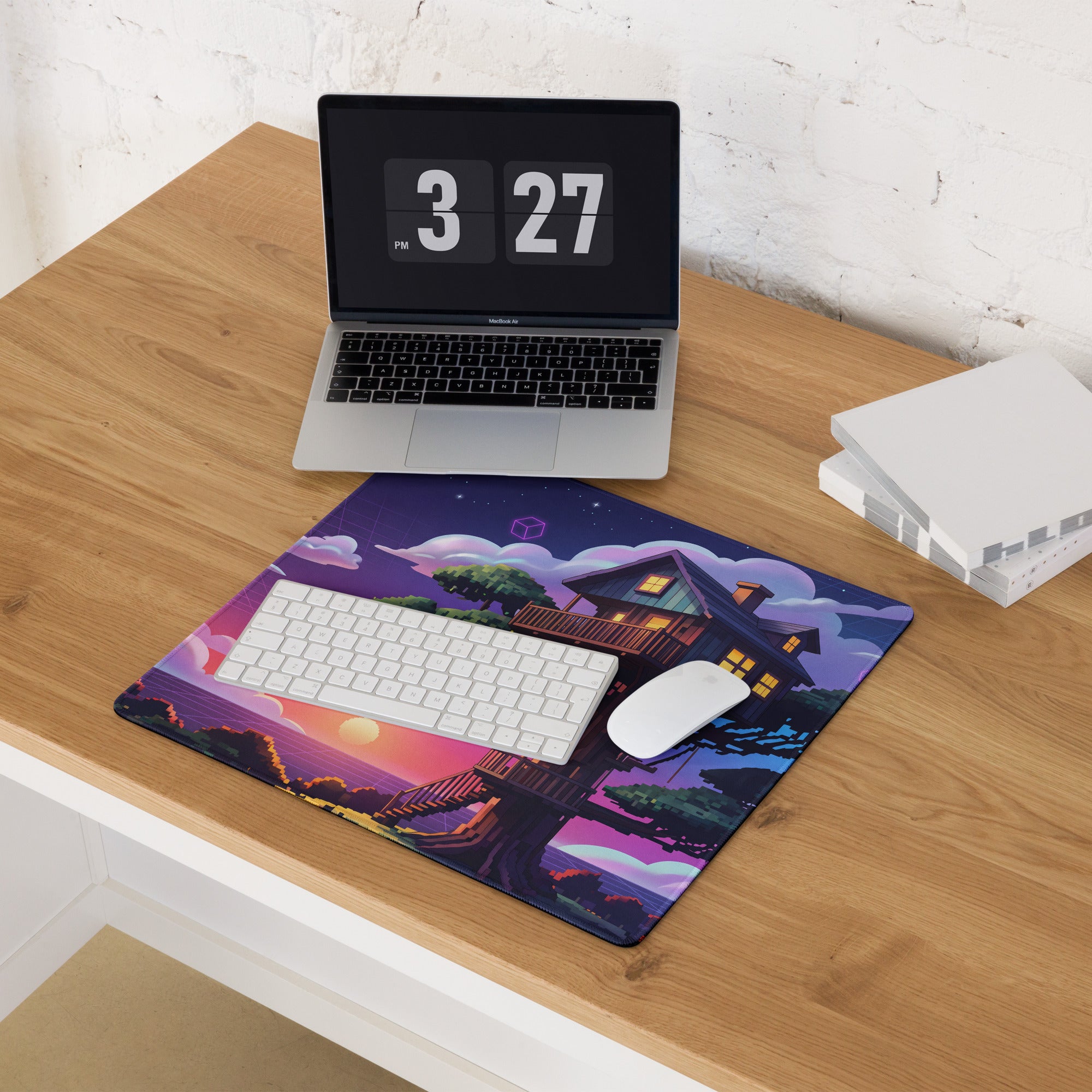 Vaporwave Nightscape Desk Pad - Gaming Mouse Pad Desk Mat Purple Gradient Vaporwave Dreamy Retro Mood Neon Cyberpunk