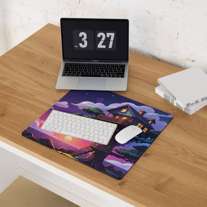Vaporwave Nightscape Desk Pad - Gaming Mouse Pad Desk Mat Purple Gradient Vaporwave Dreamy Retro Mood Neon Cyberpunk