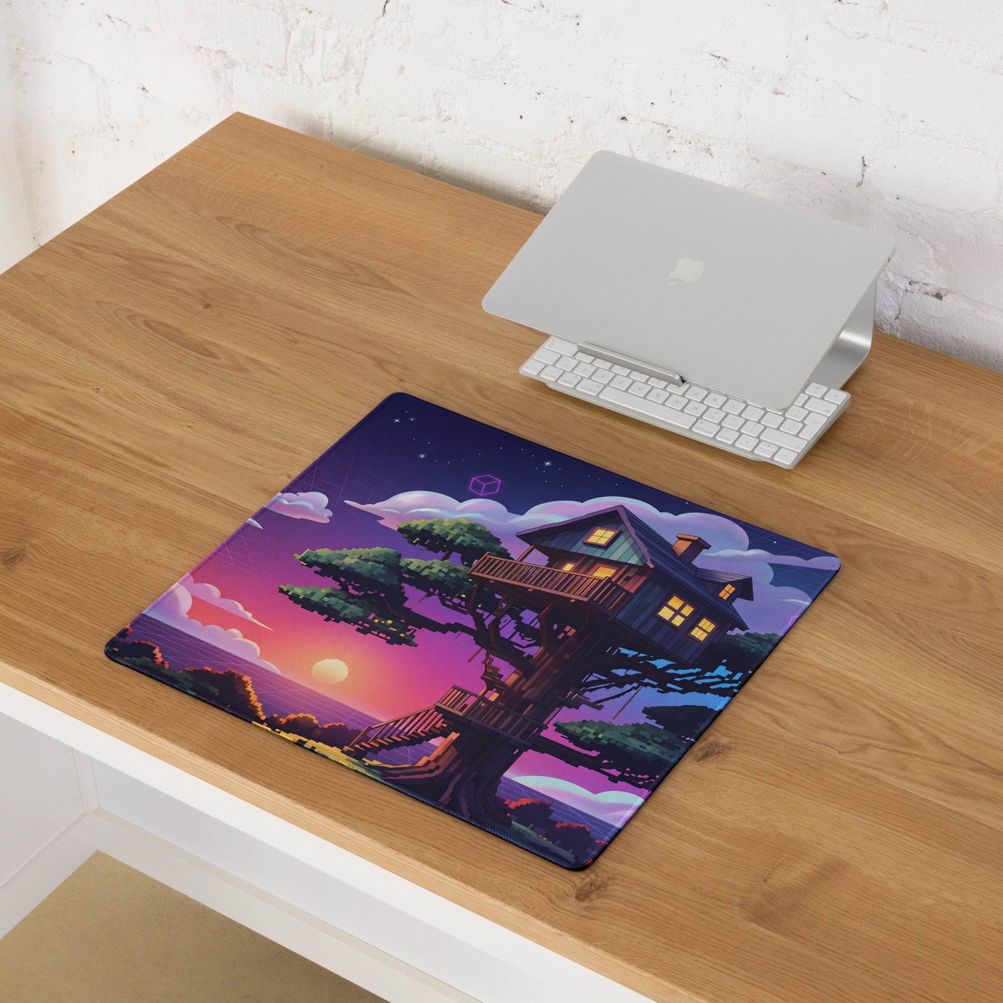 Vaporwave Nightscape Desk Pad - Gaming Mouse Pad Desk Mat Purple Gradient Vaporwave Dreamy Retro Mood Neon Cyberpunk