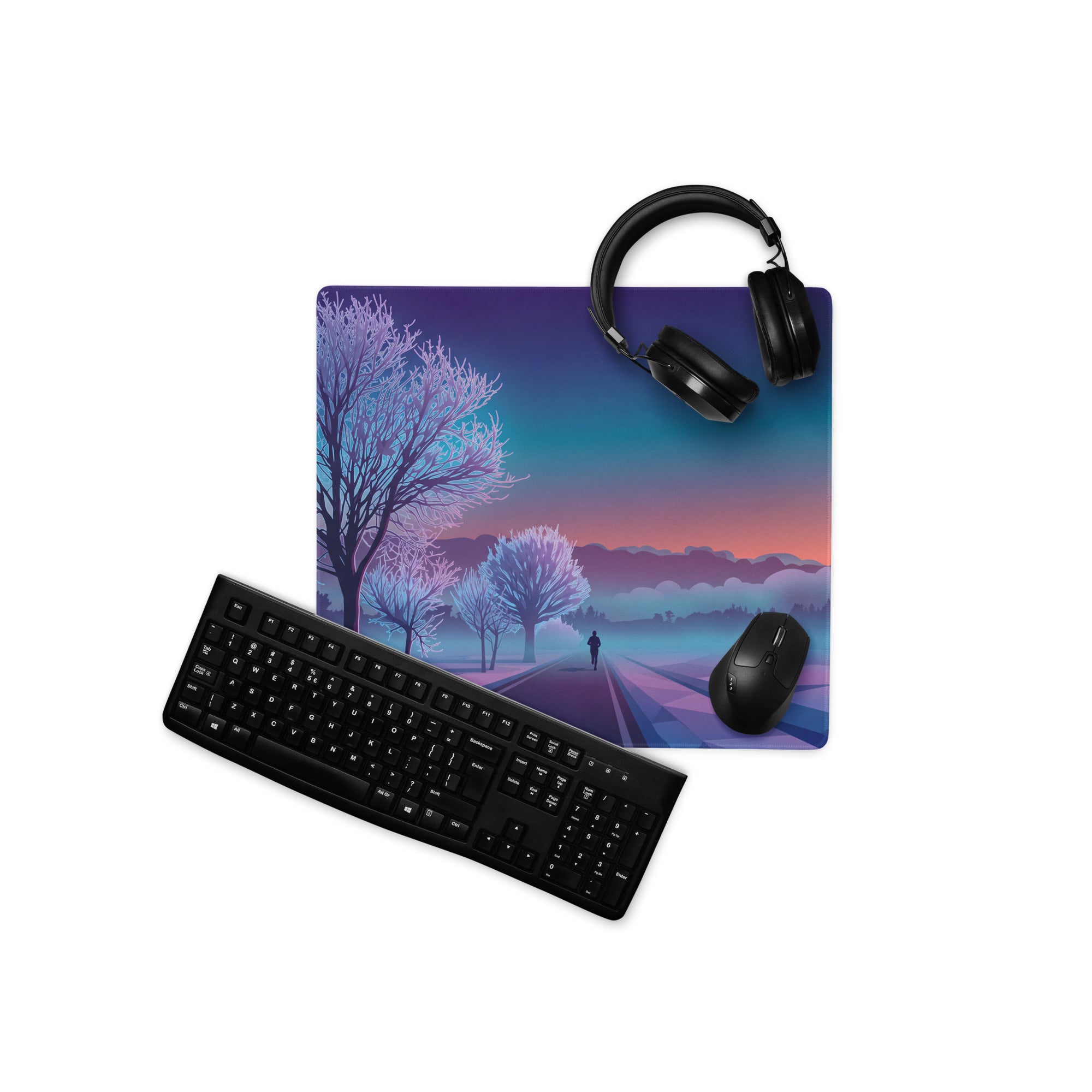 Vaporwave Sunset Gaming Mouse Pad - Mouse Pad Purple Pink Blue Desk Vaporwave Dreamy Neon Mood Retrofuturist Digital Print