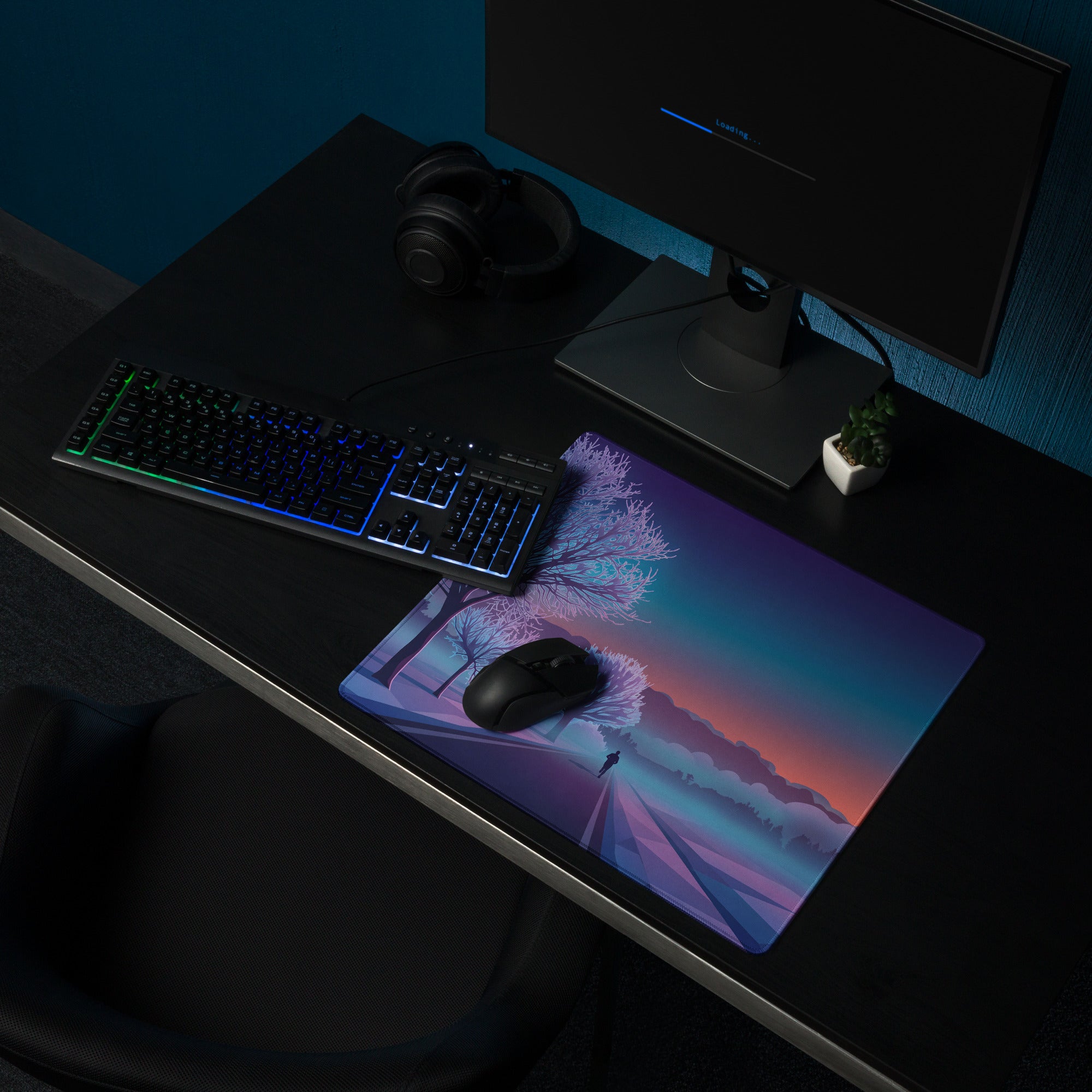 Vaporwave Sunset Gaming Mouse Pad - Mouse Pad Purple Pink Blue Desk Vaporwave Dreamy Neon Mood Retrofuturist Digital Print