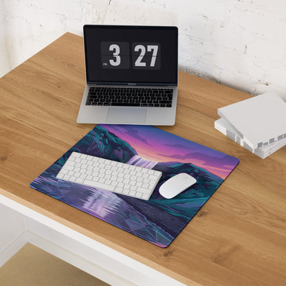 Neon Vaporwave Mouse Pad - Gaming Mouse Pad Purple Pink Gradient Mood Retro Futurism Neon Grid Large Non Slip
