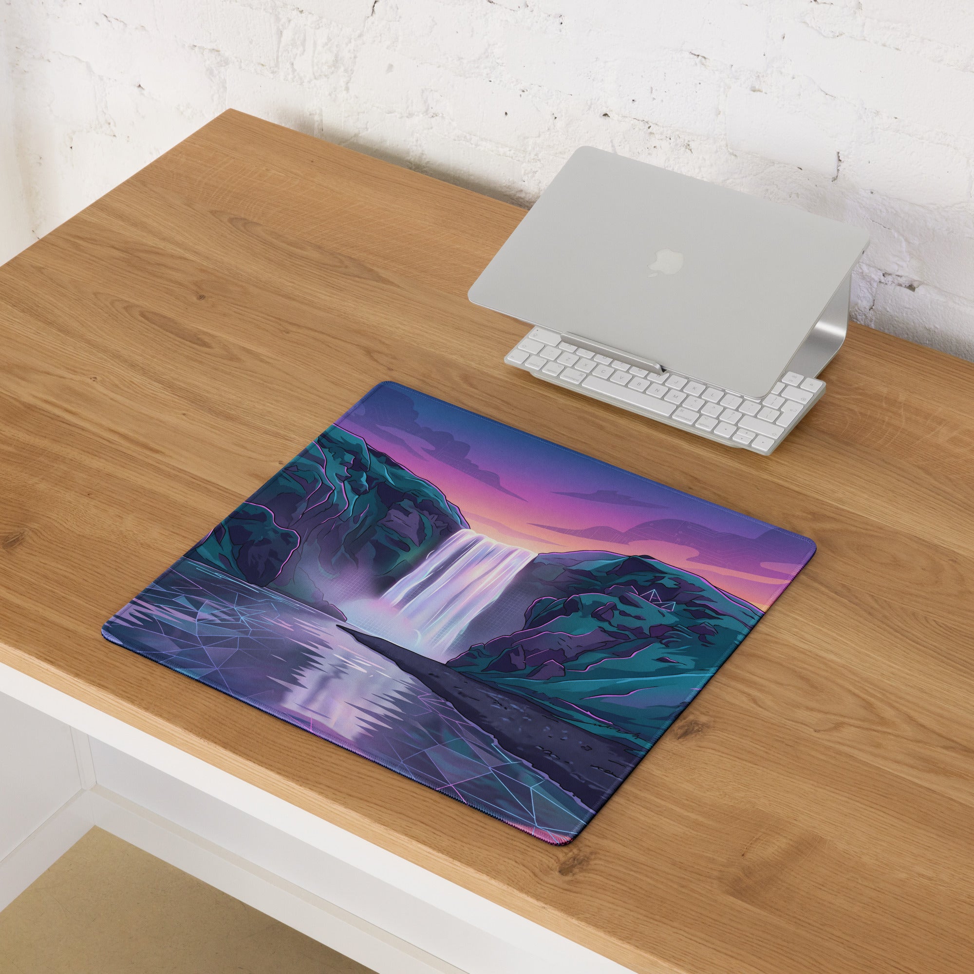 Neon Vaporwave Mouse Pad - Gaming Mouse Pad Purple Pink Gradient Mood Retro Futurism Neon Grid Large Non Slip