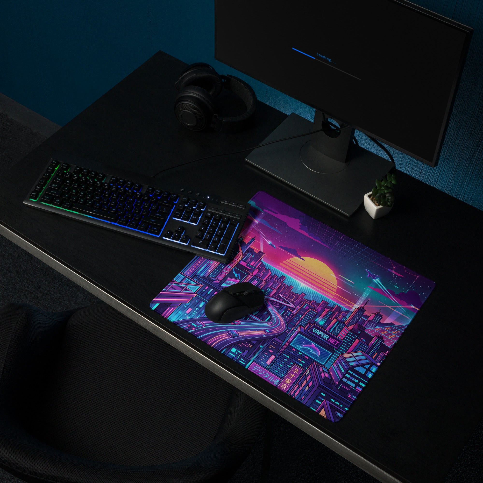 Neon Vaporwave Cityscape Mouse Pad - Cityscape Neon Pink Blue For Gaming Desk Vaporwave Dreamy Retro Futurism Digital Art