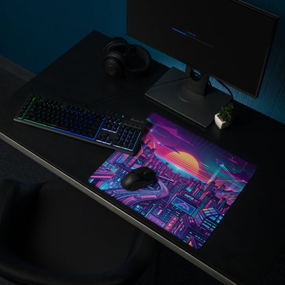Neon Vaporwave Cityscape Mouse Pad - Cityscape Neon Pink Blue For Gaming Desk Vaporwave Dreamy Retro Futurism Digital Art