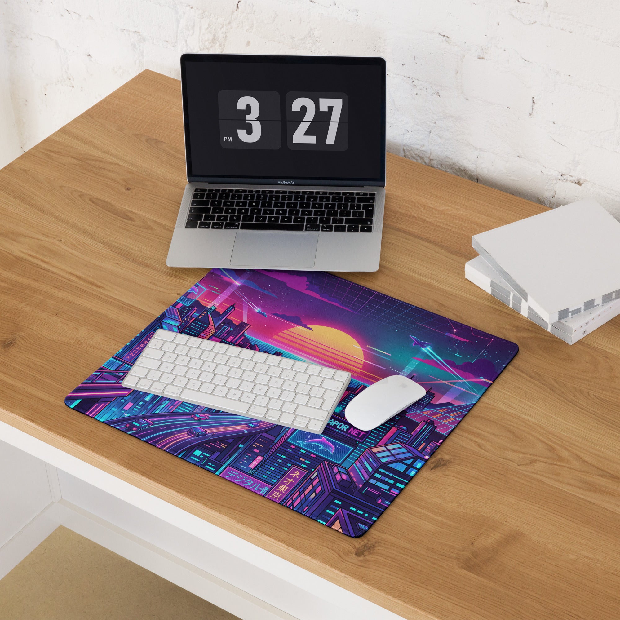 Neon Vaporwave Cityscape Mouse Pad - Cityscape Neon Pink Blue For Gaming Desk Vaporwave Dreamy Retro Futurism Digital Art