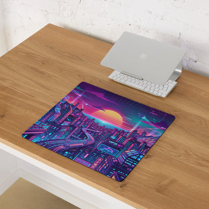 Neon Vaporwave Cityscape Mouse Pad - Cityscape Neon Pink Blue For Gaming Desk Vaporwave Dreamy Retro Futurism Digital Art
