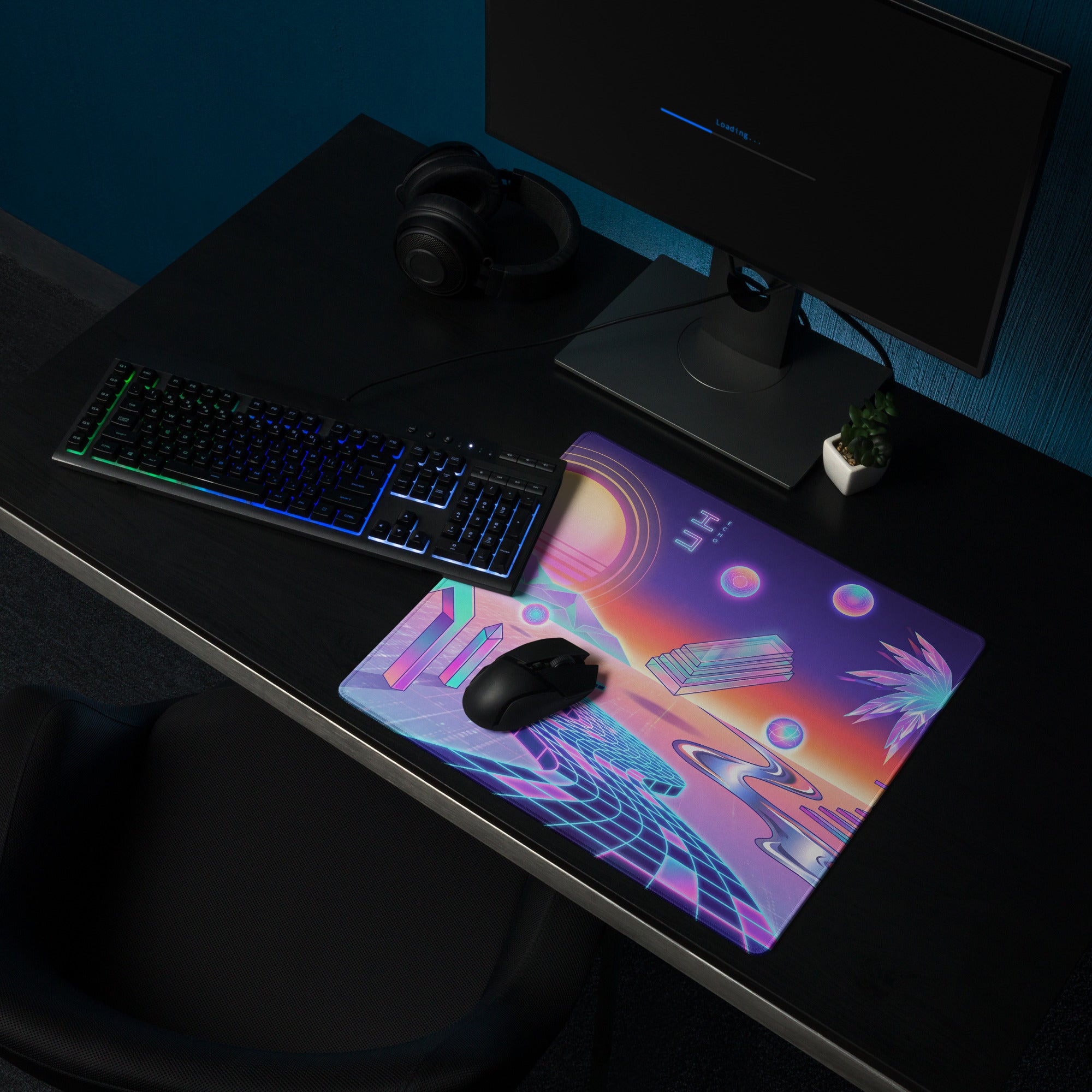 Vaporwave Neon Sunset Mouse Mat - Gaming Mouse Pad Neon Pink Purple Desk Vaporwave Dreamy Mood Nostalgic Neon Aesthetic Digital Art
