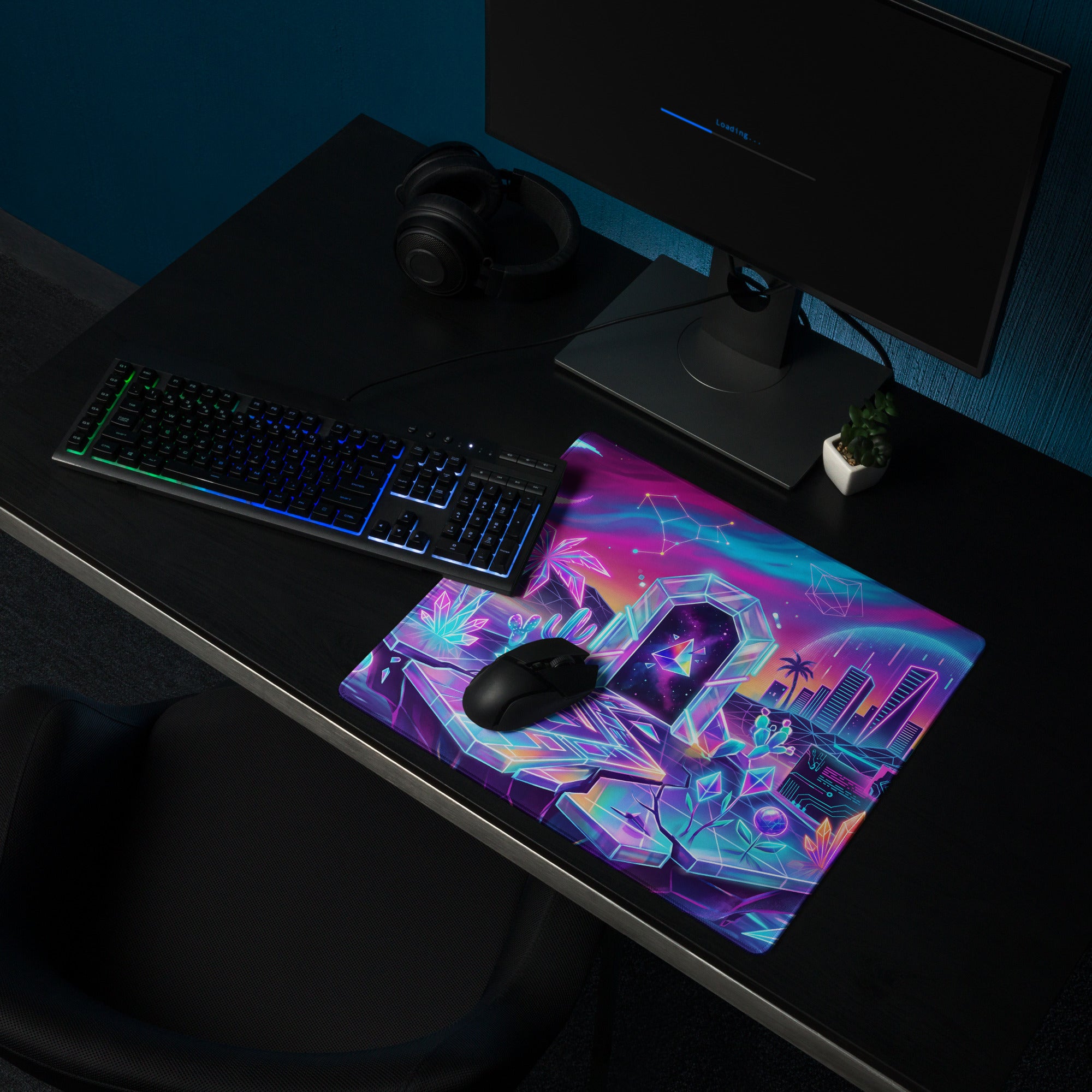Neon Vaporwave City Mouse Pad - City Neon Pink Purple Gaming Desk Vaporwave Dreamy Mood Retro Futurism Desktop Digital