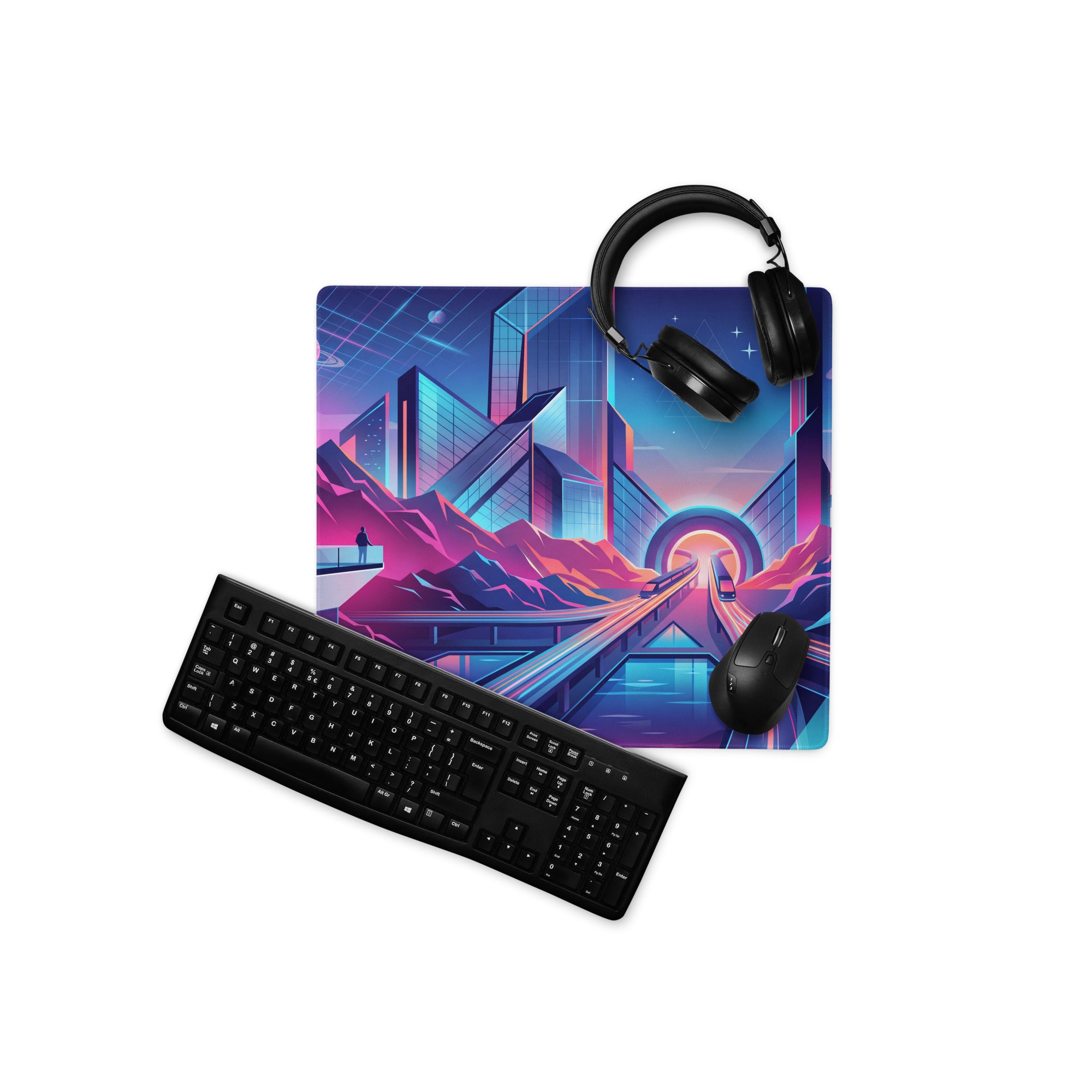 Vaporwave Neon City Mouse Pad - City Neon Pink Blue Purple Desk Gaming Vaporwave Dreamy Nostalgic Cyberpunk Digital Art