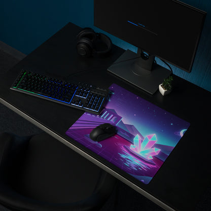 Neon Vaporwave Gaming Desk Pad - Gaming Mouse Pad Purple Pink Neon Retro Futuristic Neon Decor Digital Art