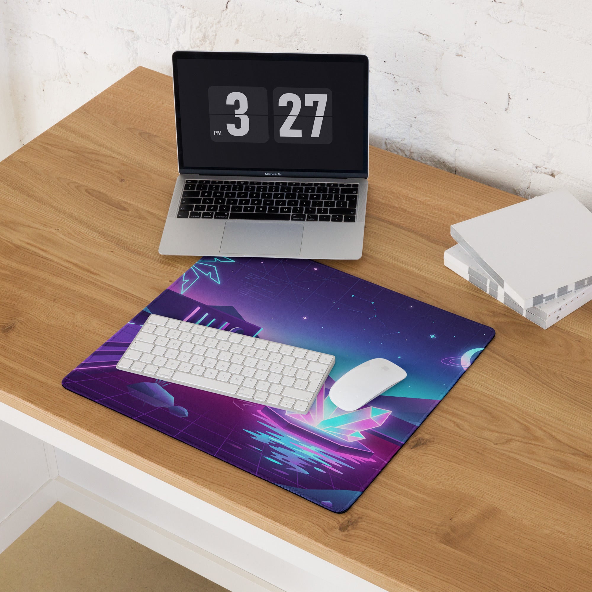 Neon Vaporwave Gaming Desk Pad - Gaming Mouse Pad Purple Pink Neon Retro Futuristic Neon Decor Digital Art