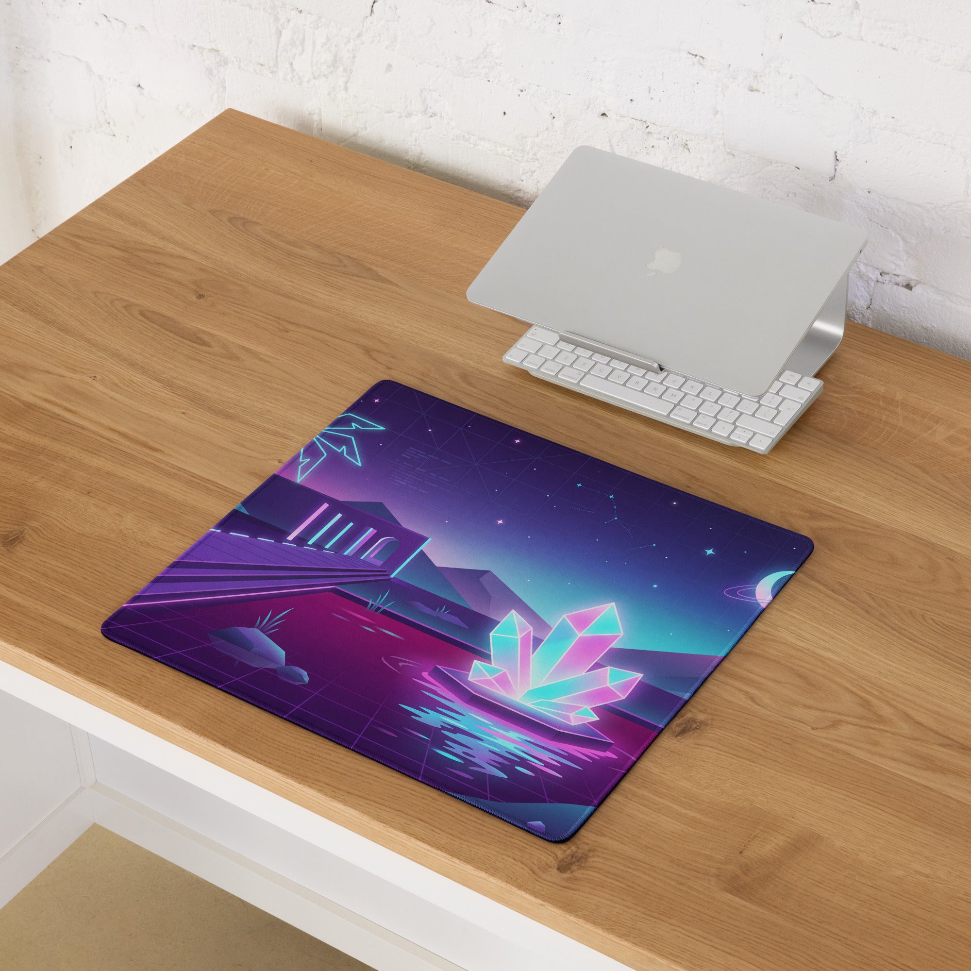 Neon Vaporwave Gaming Desk Pad - Gaming Mouse Pad Purple Pink Neon Retro Futuristic Neon Decor Digital Art