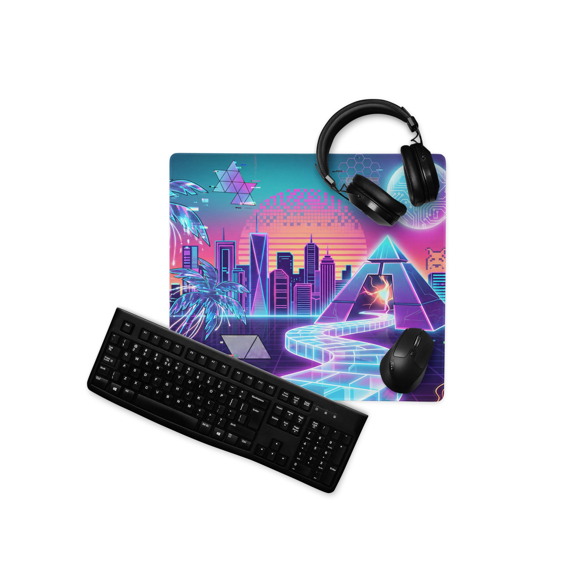 Neon Vaporwave City Mouse Pad - Mouse Pad Neon Pink Purple Blue Gaming Setup Vaporwave Retro Futurism Dreamy Nostalgic