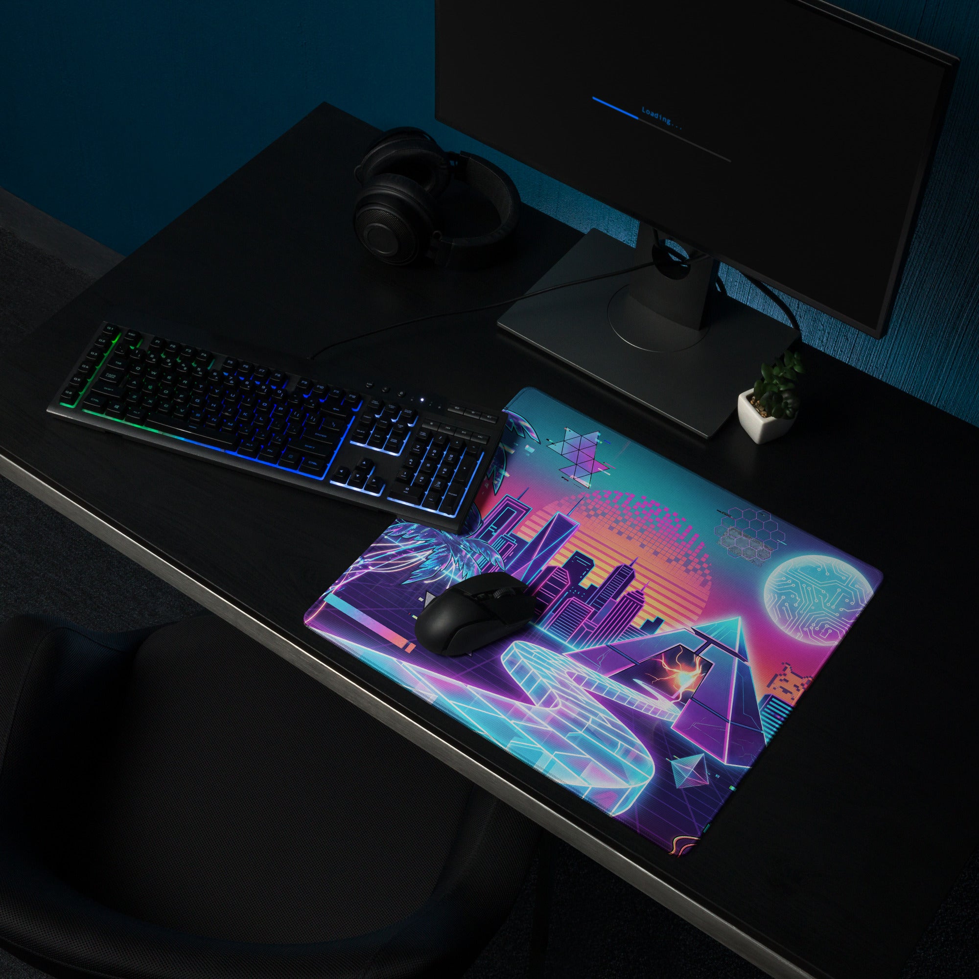 Neon Vaporwave City Mouse Pad - Mouse Pad Neon Pink Purple Blue Gaming Setup Vaporwave Retro Futurism Dreamy Nostalgic