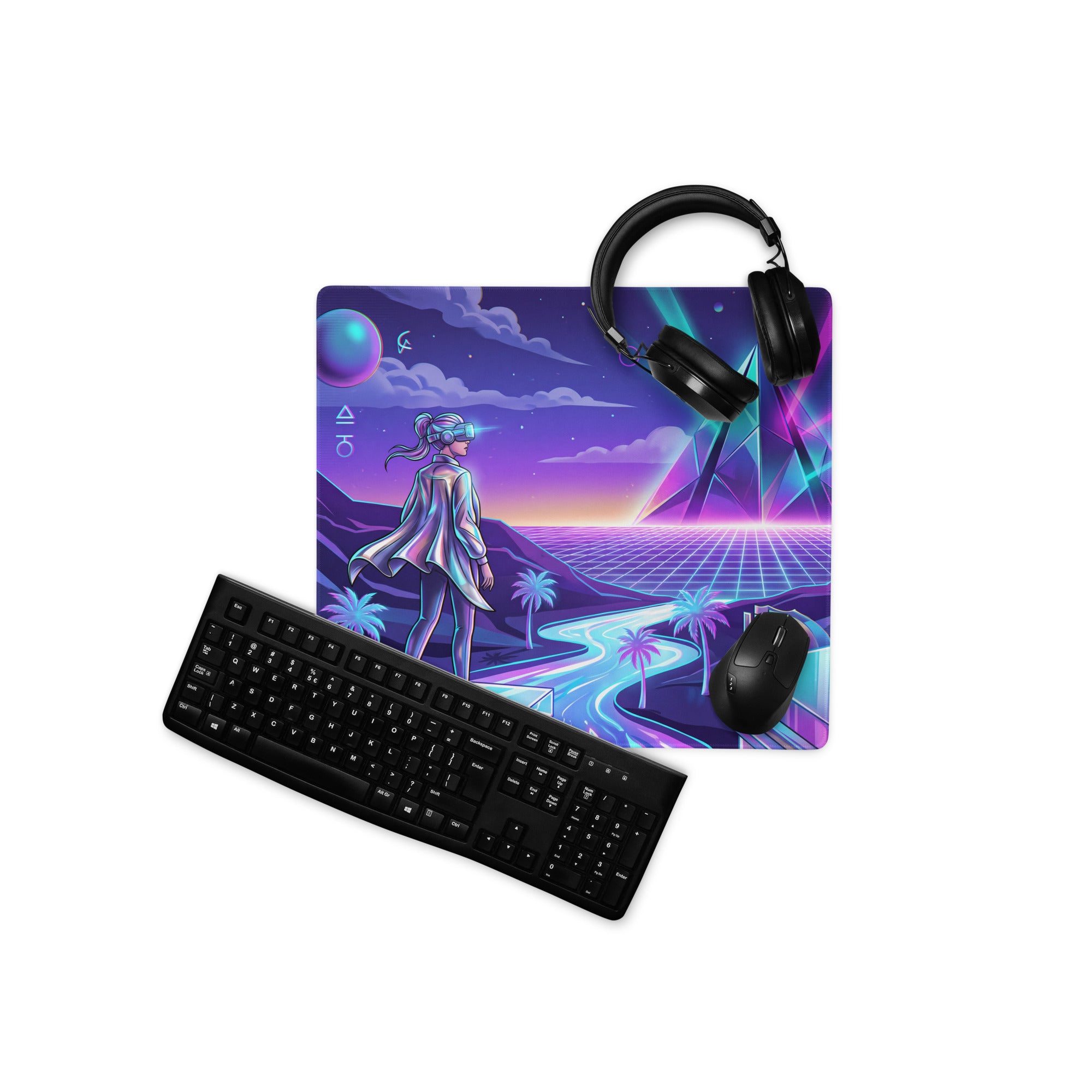 Neon Vaporwave Mouse Pad - Gaming Mouse Pad Neon Purple Blue Vaporwave Mood Nostalgic, Neon Decor, Desk Mat, Digital Art