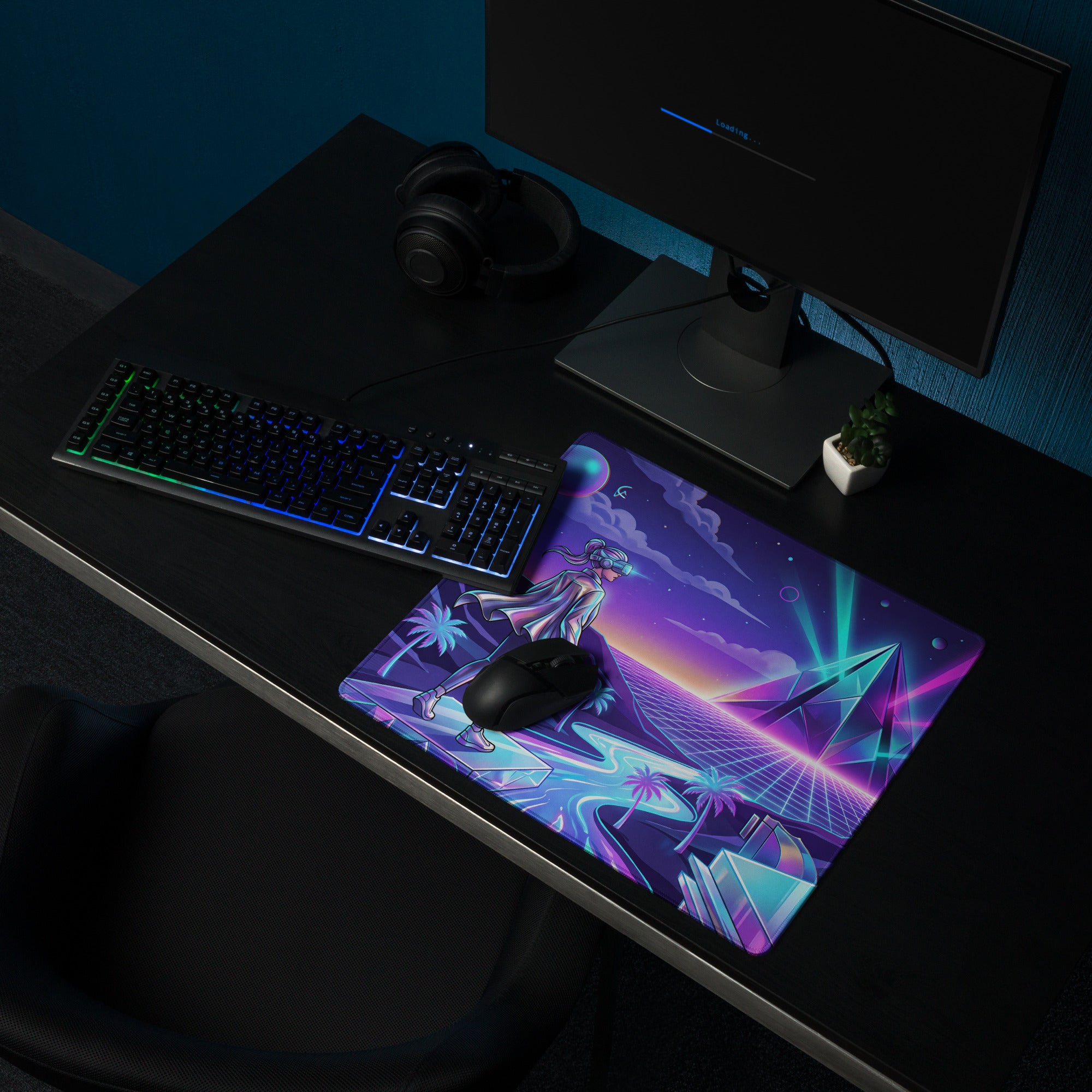 Neon Vaporwave Mouse Pad - Gaming Mouse Pad Neon Purple Blue Vaporwave Mood Nostalgic, Neon Decor, Desk Mat, Digital Art