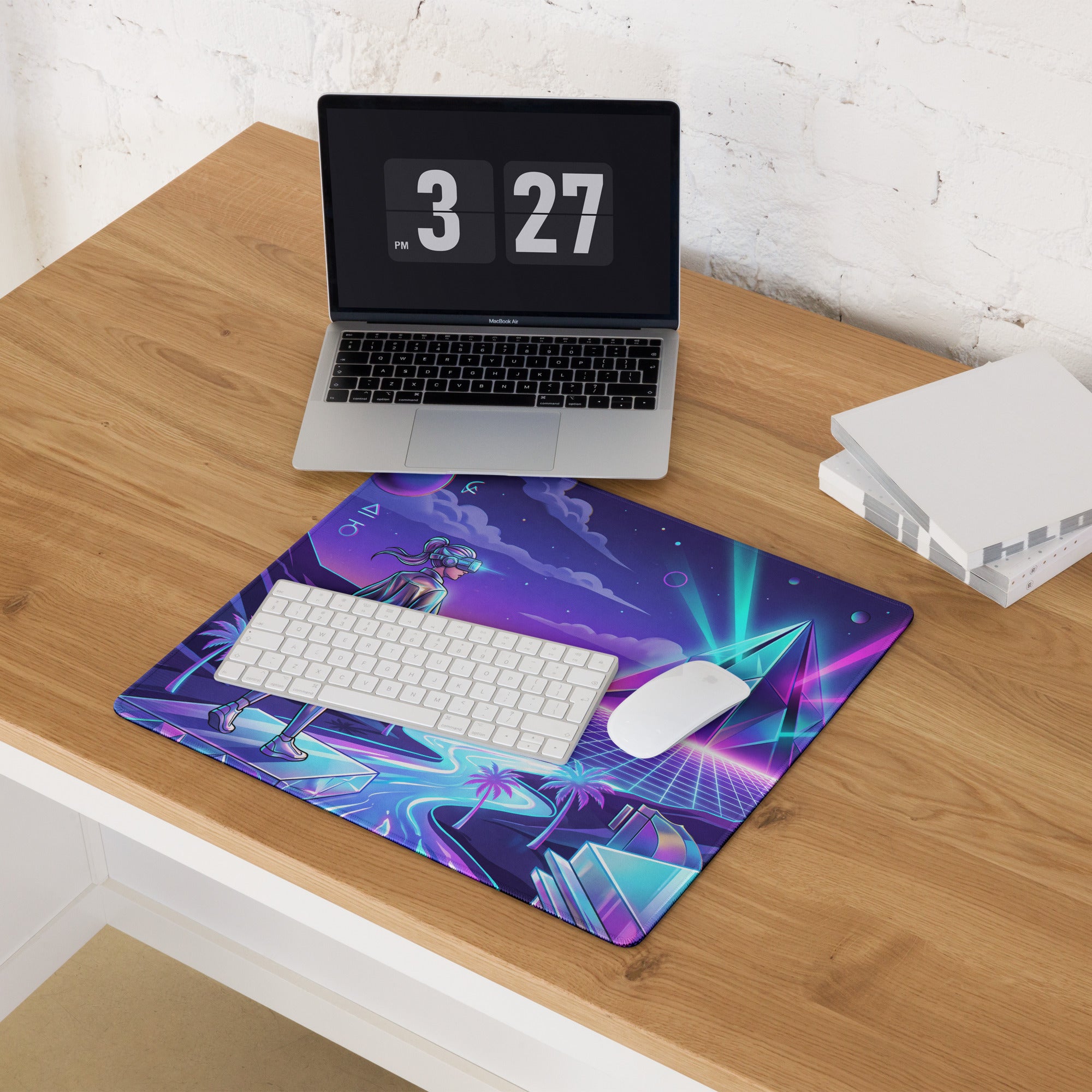 Neon Vaporwave Mouse Pad - Gaming Mouse Pad Neon Purple Blue Vaporwave Mood Nostalgic, Neon Decor, Desk Mat, Digital Art