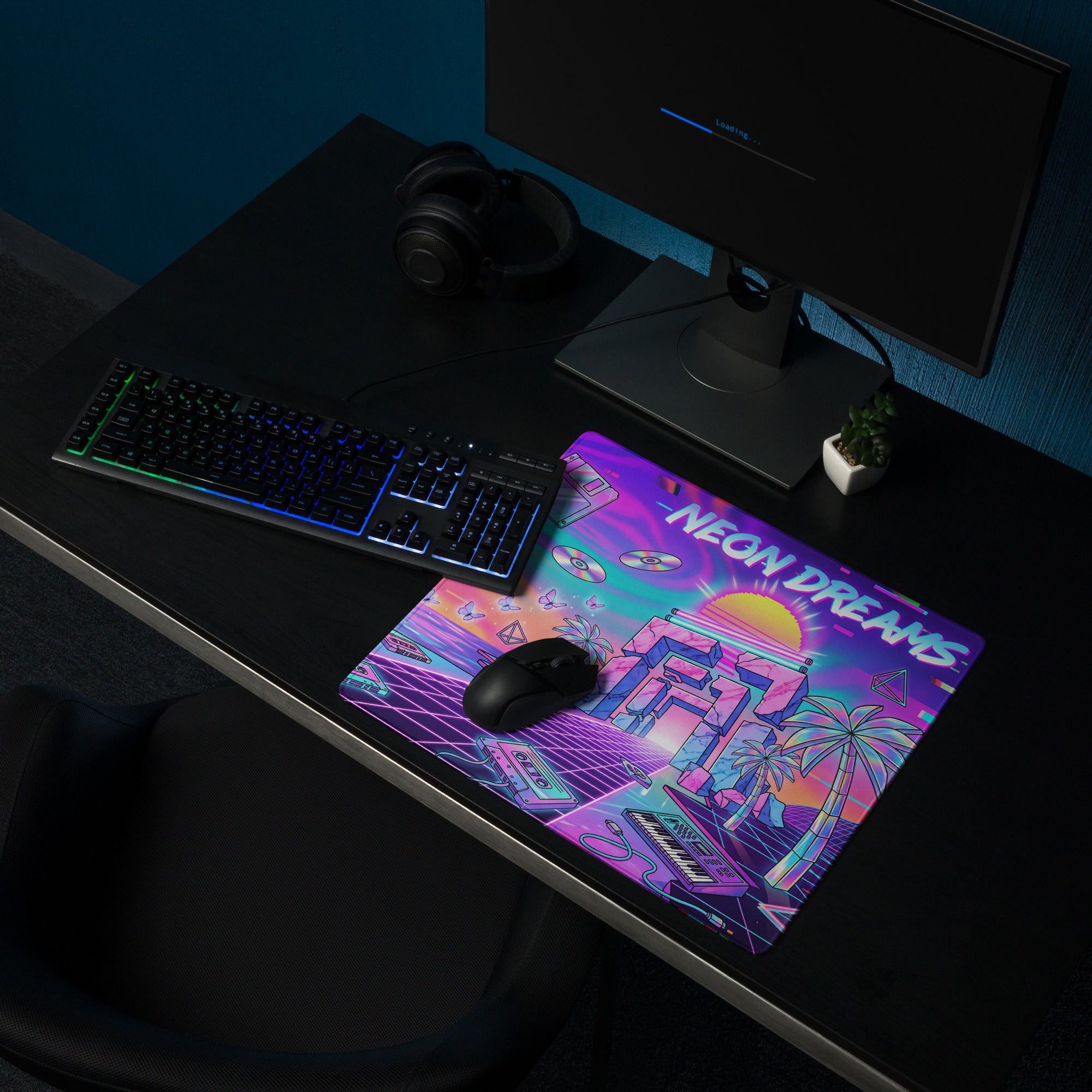 Neon Vaporwave Desktop Mouse Pad - Mouse Pad Neon Purple Cyan Desk Vaporwave Dreamy Neon Retro Futurism Large Gaming