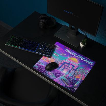 Neon Vaporwave Desktop Mouse Pad - Mouse Pad Neon Purple Cyan Desk Vaporwave Dreamy Neon Retro Futurism Large Gaming