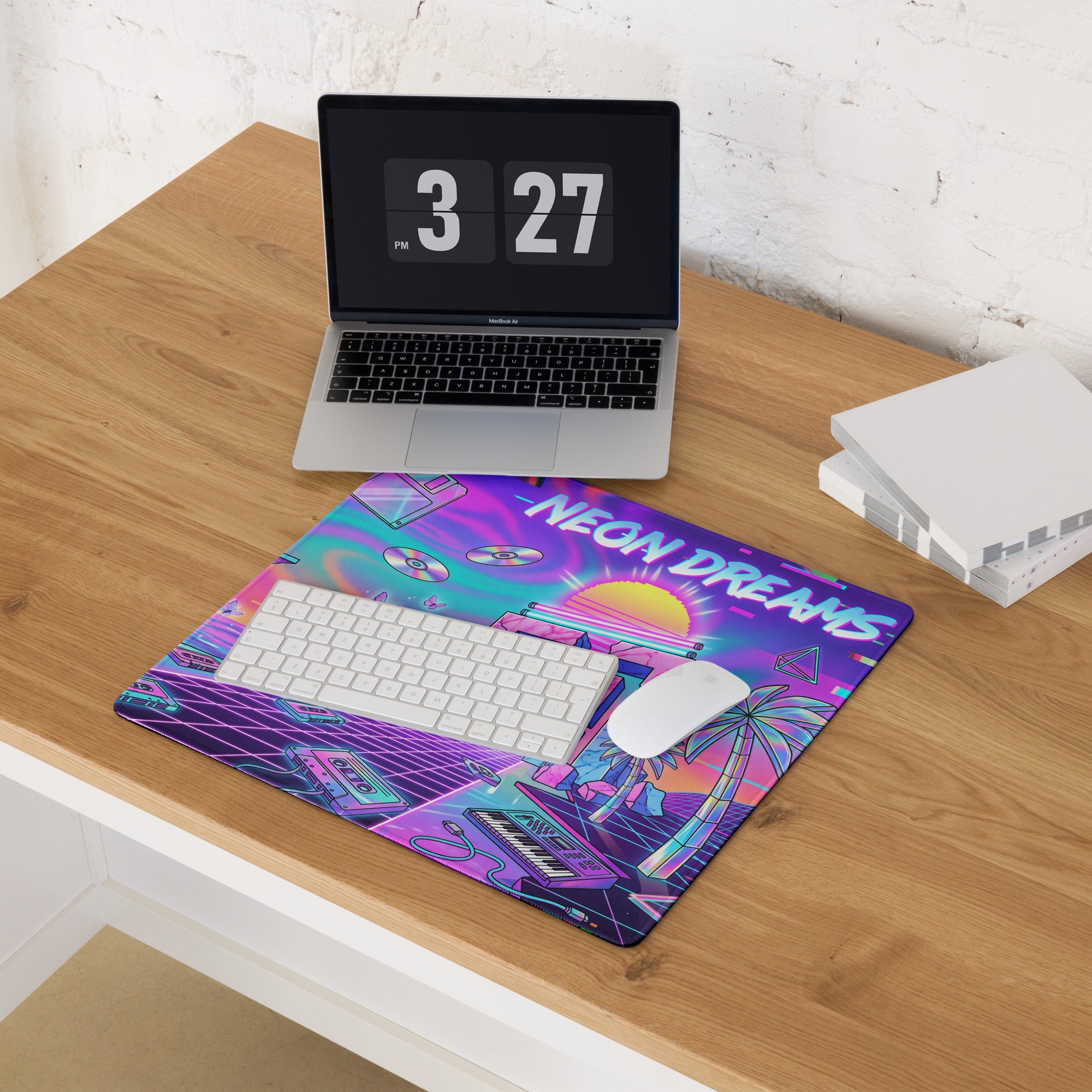 Neon Vaporwave Desktop Mouse Pad - Mouse Pad Neon Purple Cyan Desk Vaporwave Dreamy Neon Retro Futurism Large Gaming