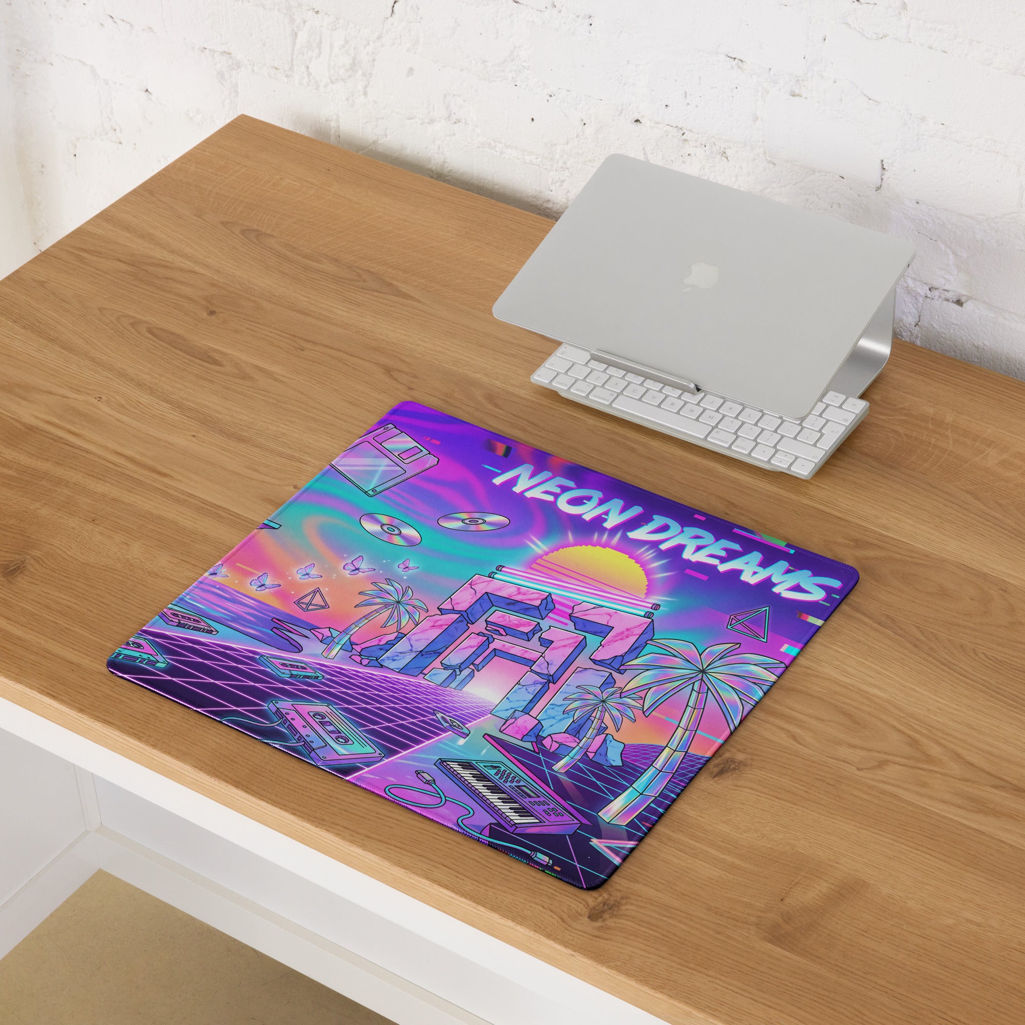 Neon Vaporwave Desktop Mouse Pad - Mouse Pad Neon Purple Cyan Desk Vaporwave Dreamy Neon Retro Futurism Large Gaming