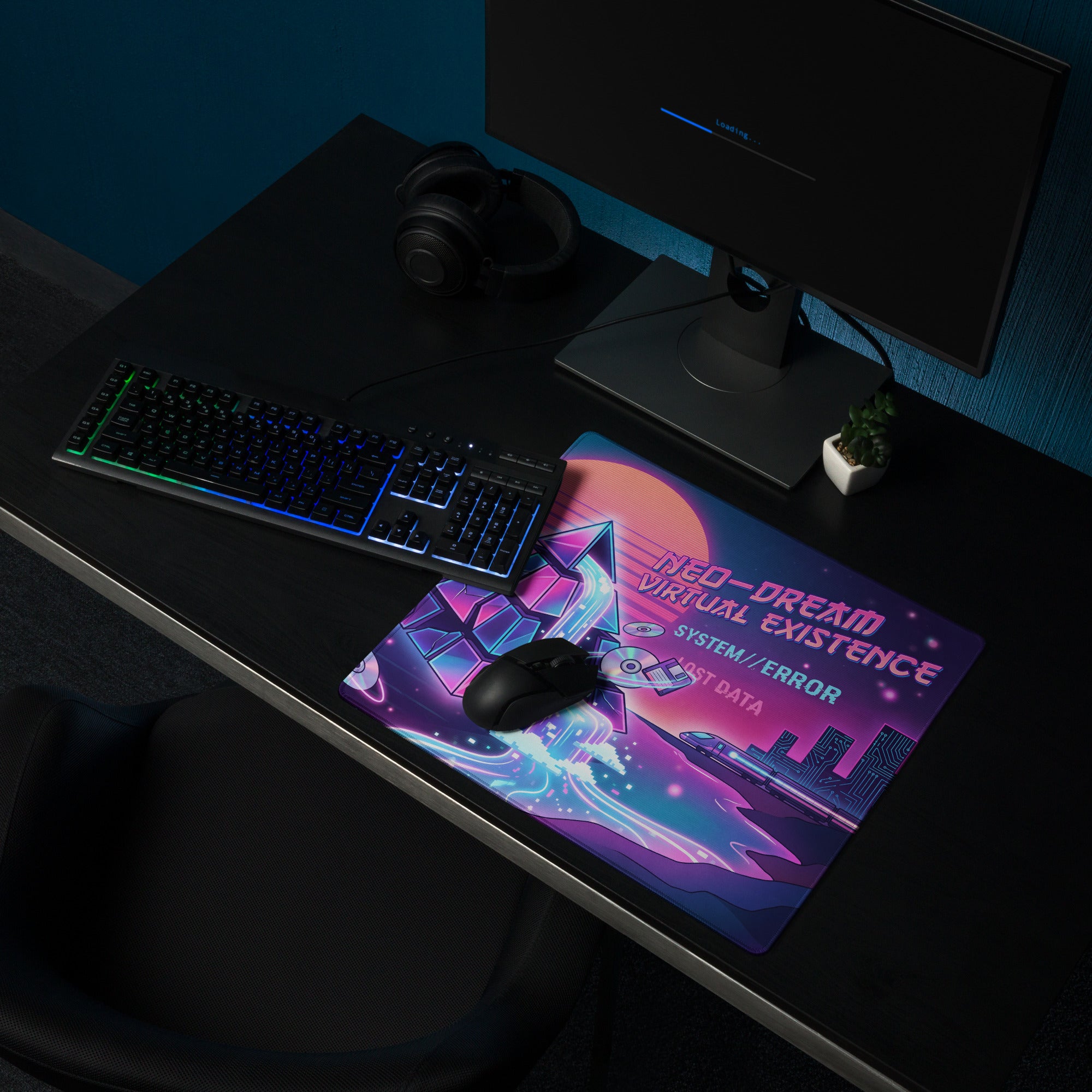 Neon Vaporwave Gaming Mouse Pad - Gaming Mouse Pad Neon Pink Purple Cyan Desk Vaporwave Dreamy Nostalgic Mood Vaporwave Desk Mat Digital Art