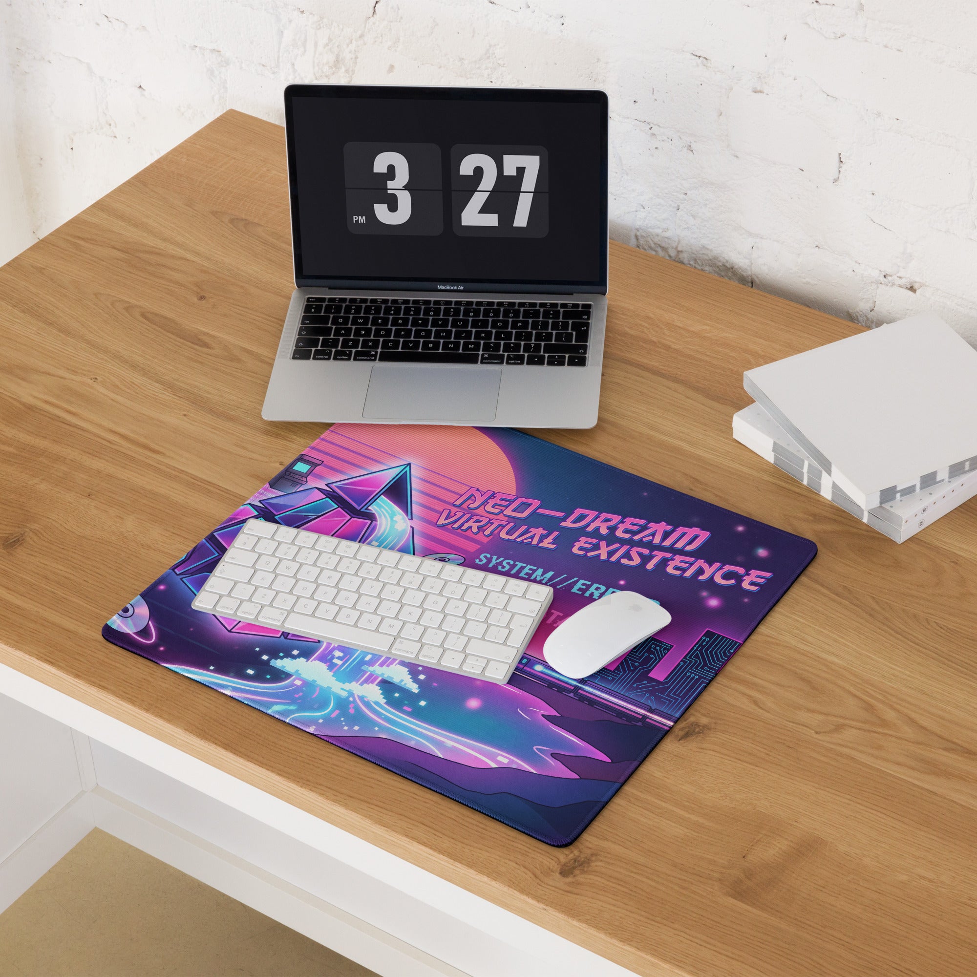 Neon Vaporwave Gaming Mouse Pad - Gaming Mouse Pad Neon Pink Purple Cyan Desk Vaporwave Dreamy Nostalgic Mood Vaporwave Desk Mat Digital Art