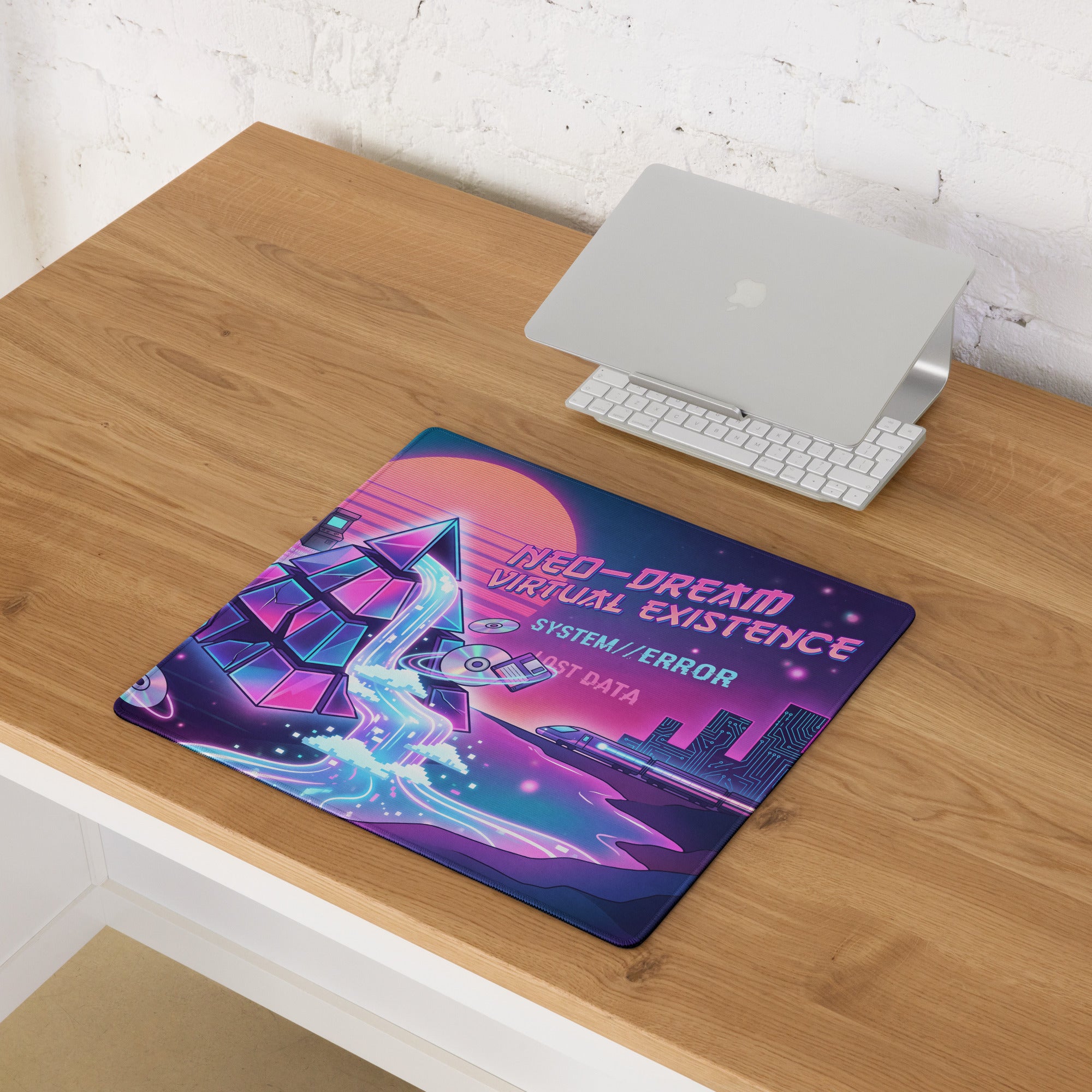 Neon Vaporwave Gaming Mouse Pad - Gaming Mouse Pad Neon Pink Purple Cyan Desk Vaporwave Dreamy Nostalgic Mood Vaporwave Desk Mat Digital Art