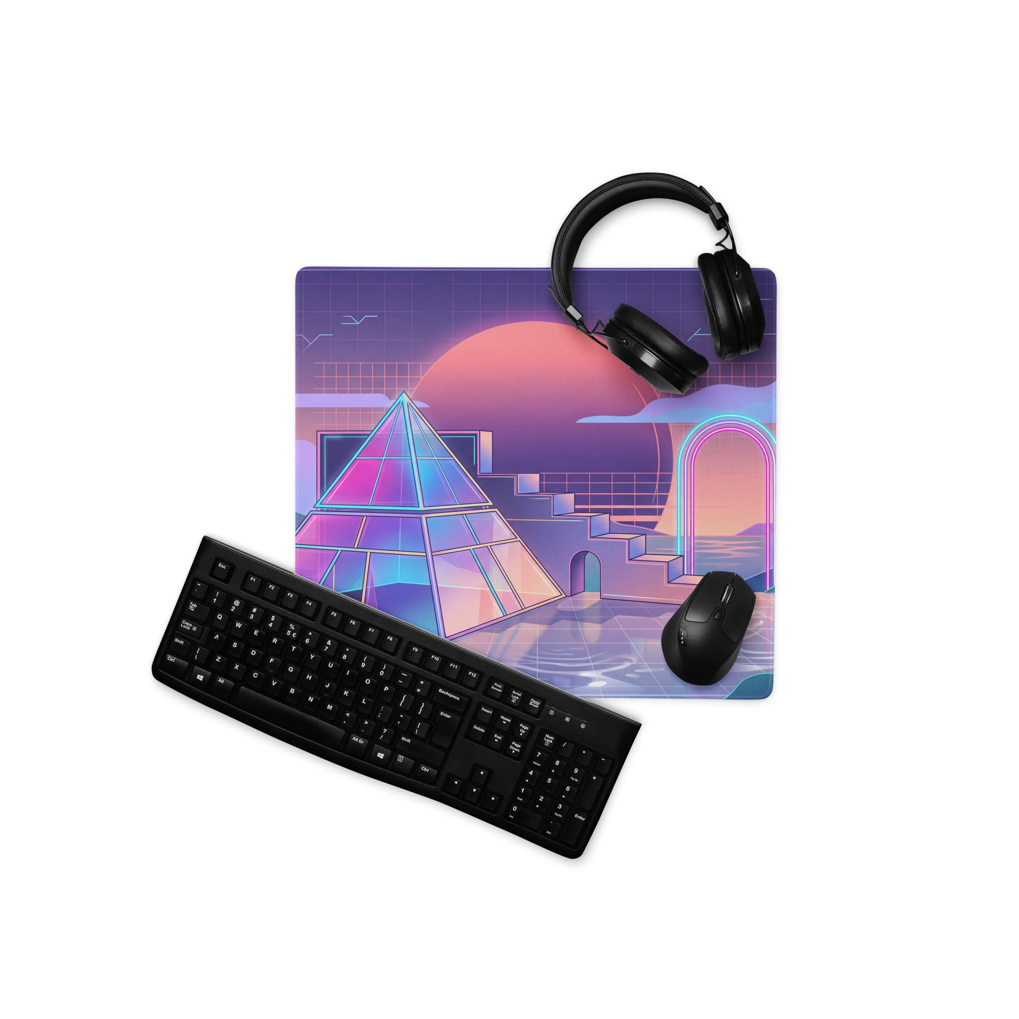 Neo Vaporwave Neon Mouse Pad - Mouse Pad Neon Purple Pink Vaporwave - Dreamy Retro Futurism Gaming Setup Digital Art