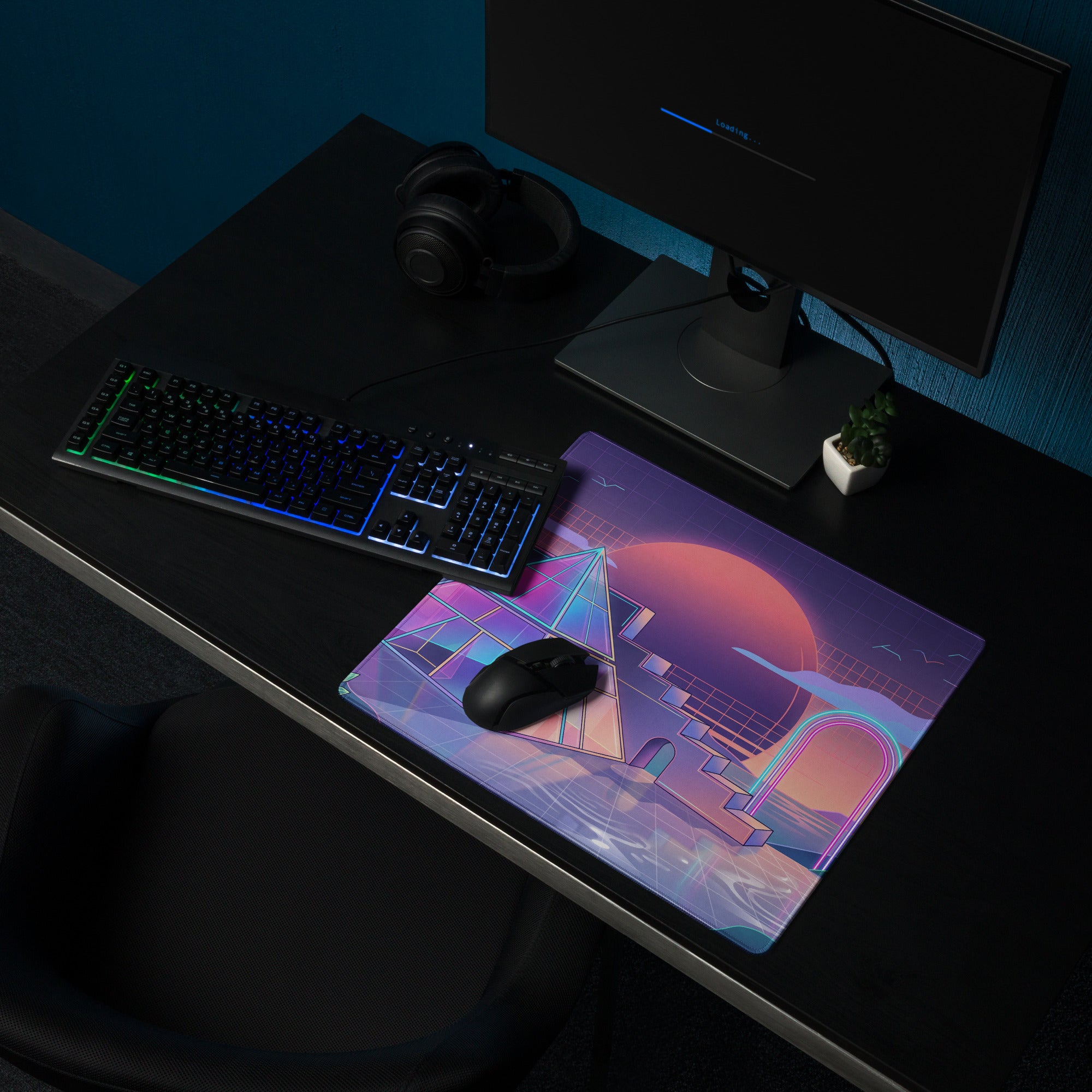 Neo Vaporwave Neon Mouse Pad - Mouse Pad Neon Purple Pink Vaporwave - Dreamy Retro Futurism Gaming Setup Digital Art