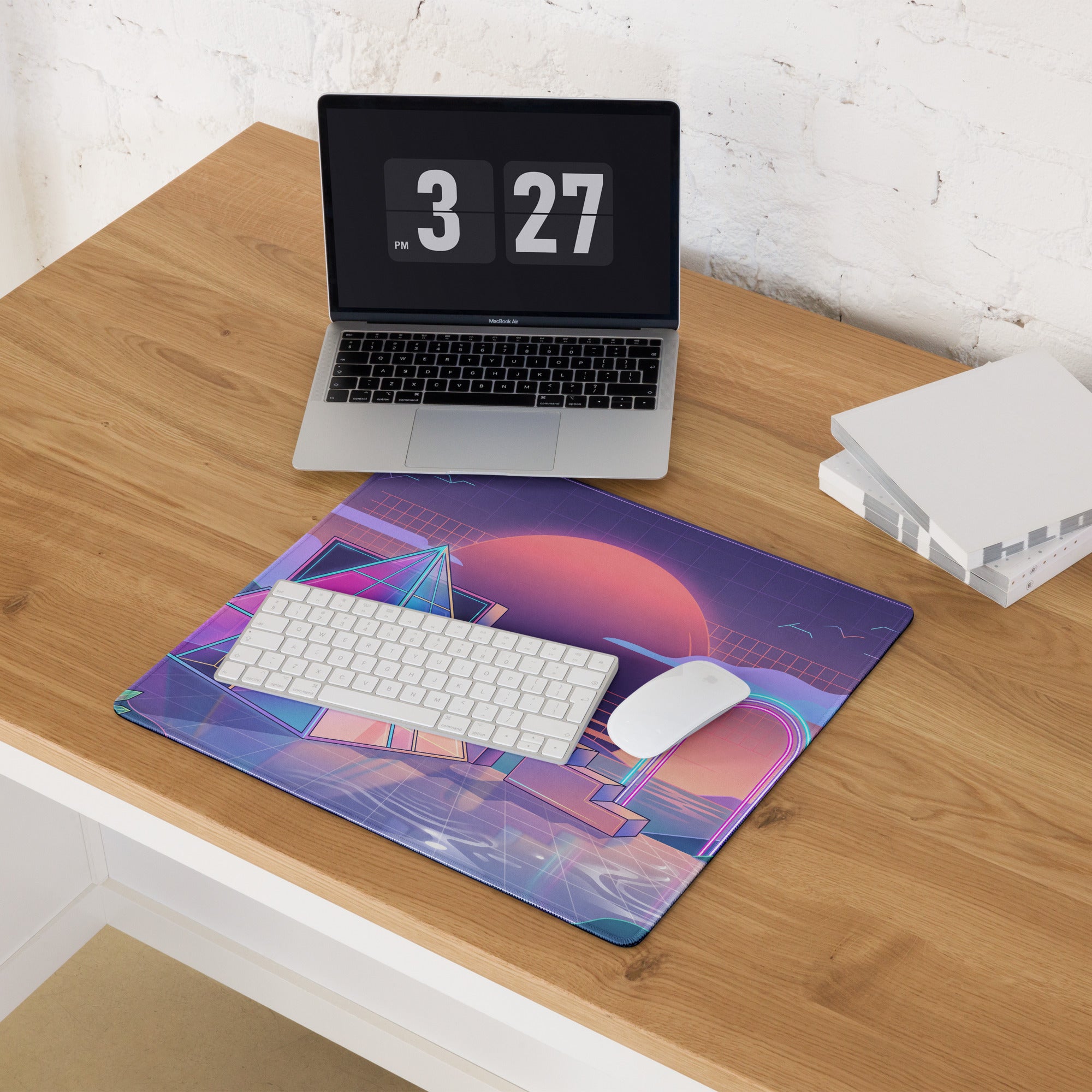 Neo Vaporwave Neon Mouse Pad - Mouse Pad Neon Purple Pink Vaporwave - Dreamy Retro Futurism Gaming Setup Digital Art