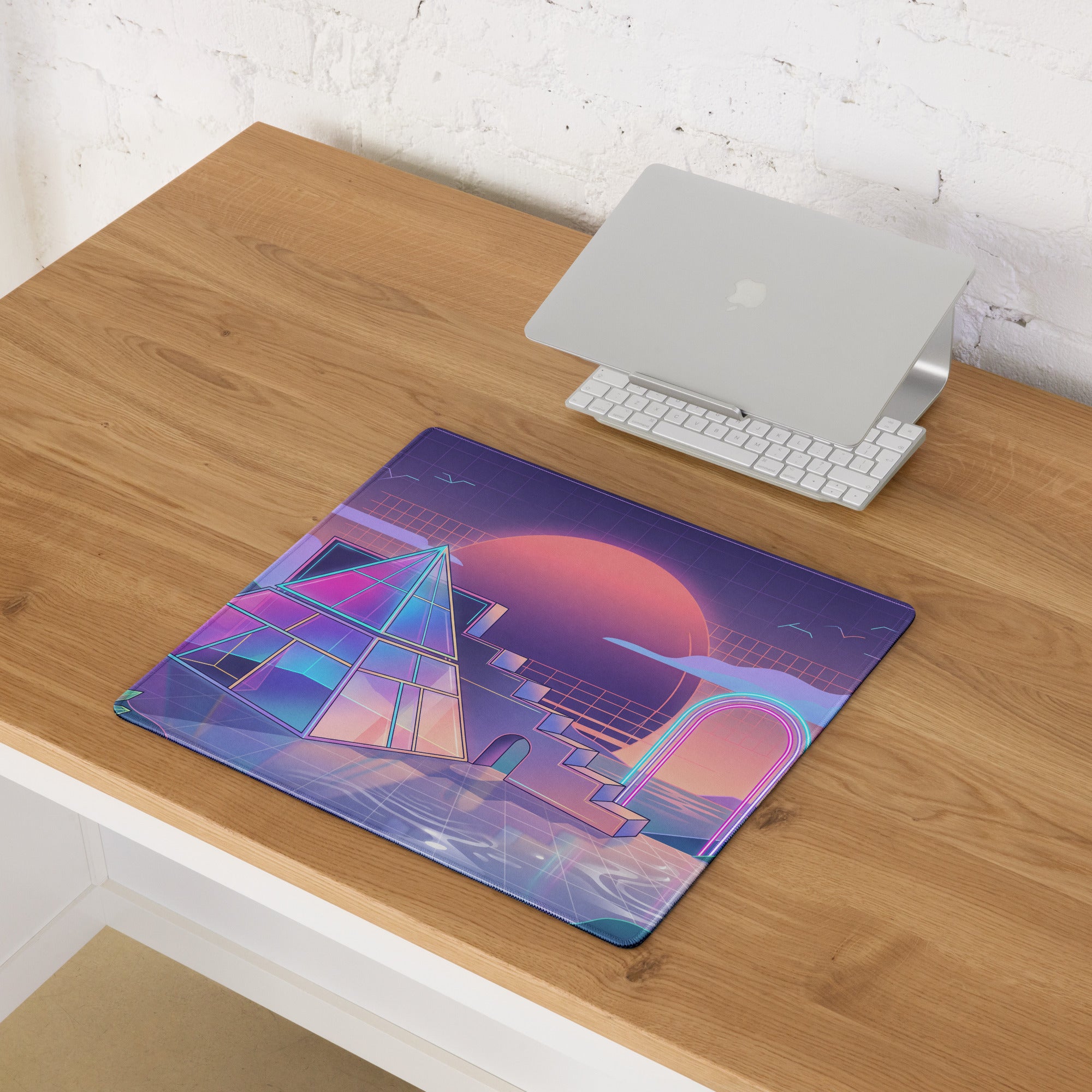 Neo Vaporwave Neon Mouse Pad - Mouse Pad Neon Purple Pink Vaporwave - Dreamy Retro Futurism Gaming Setup Digital Art