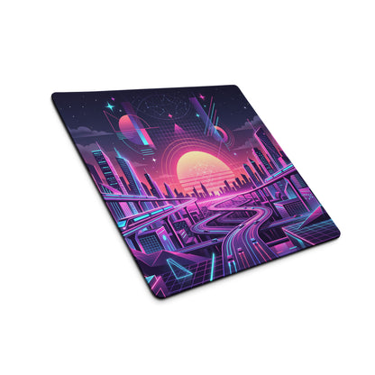 Vaporwave Neon City Mouse Pad - Vaporwave Cityscape Pink Purple Blue Gaming Desk Retro Futurism Mood Decor Digital Art