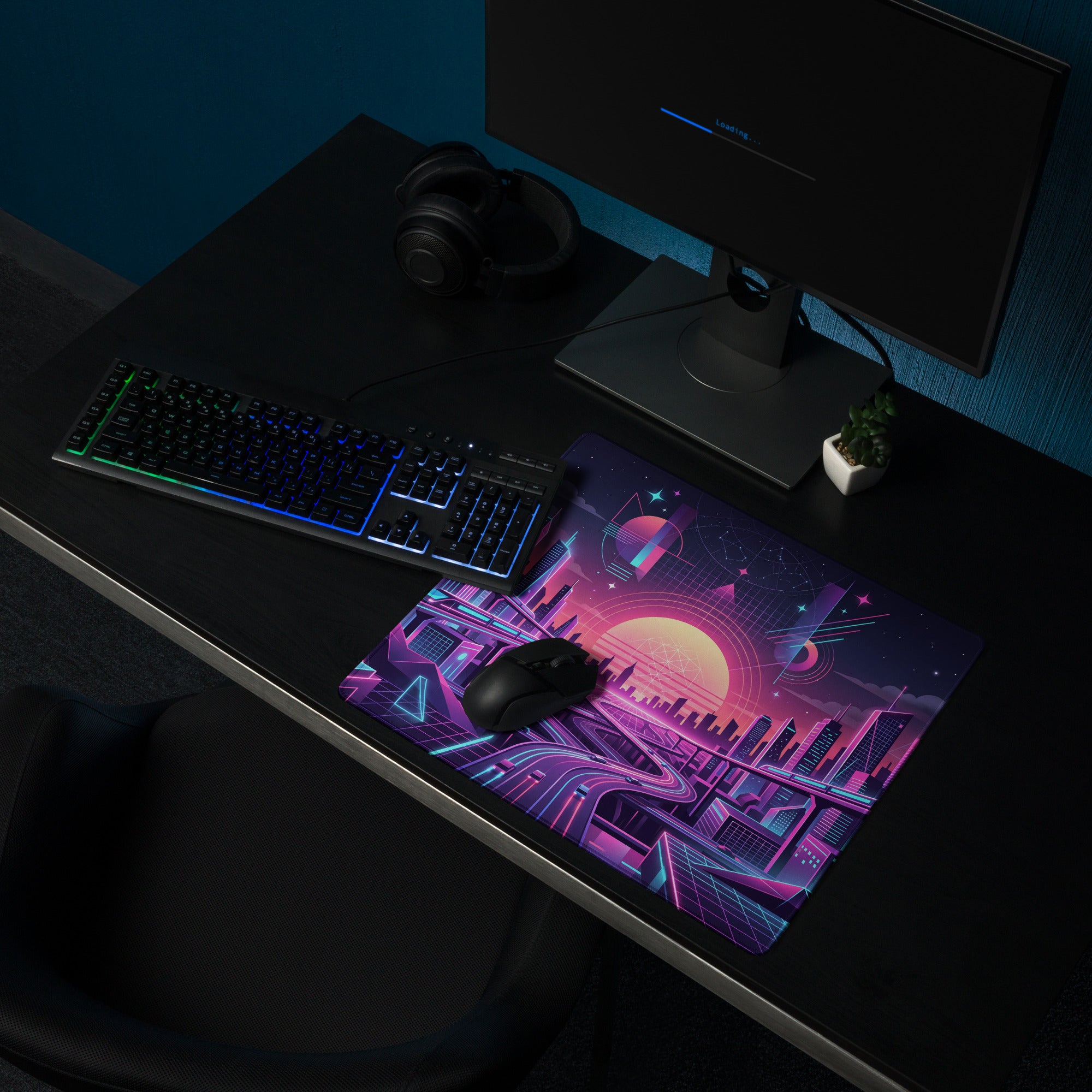 Vaporwave Neon City Mouse Pad - Vaporwave Cityscape Pink Purple Blue Gaming Desk Retro Futurism Mood Decor Digital Art