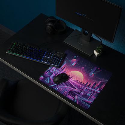Vaporwave Neon City Mouse Pad - Vaporwave Cityscape Pink Purple Blue Gaming Desk Retro Futurism Mood Decor Digital Art