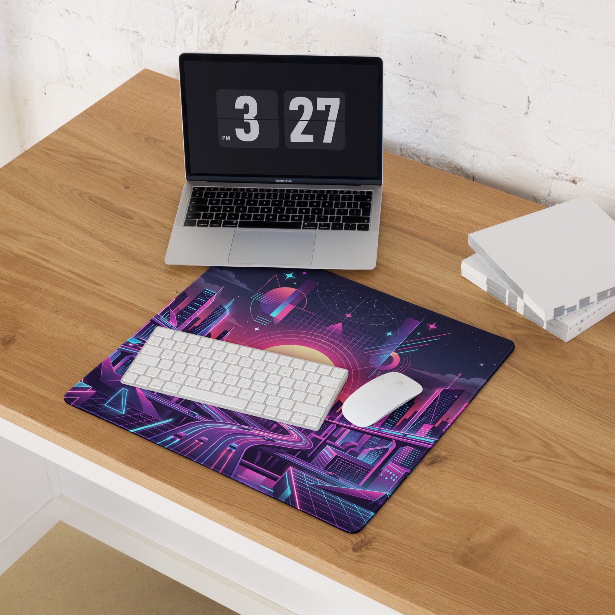 Vaporwave Neon City Mouse Pad - Vaporwave Cityscape Pink Purple Blue Gaming Desk Retro Futurism Mood Decor Digital Art