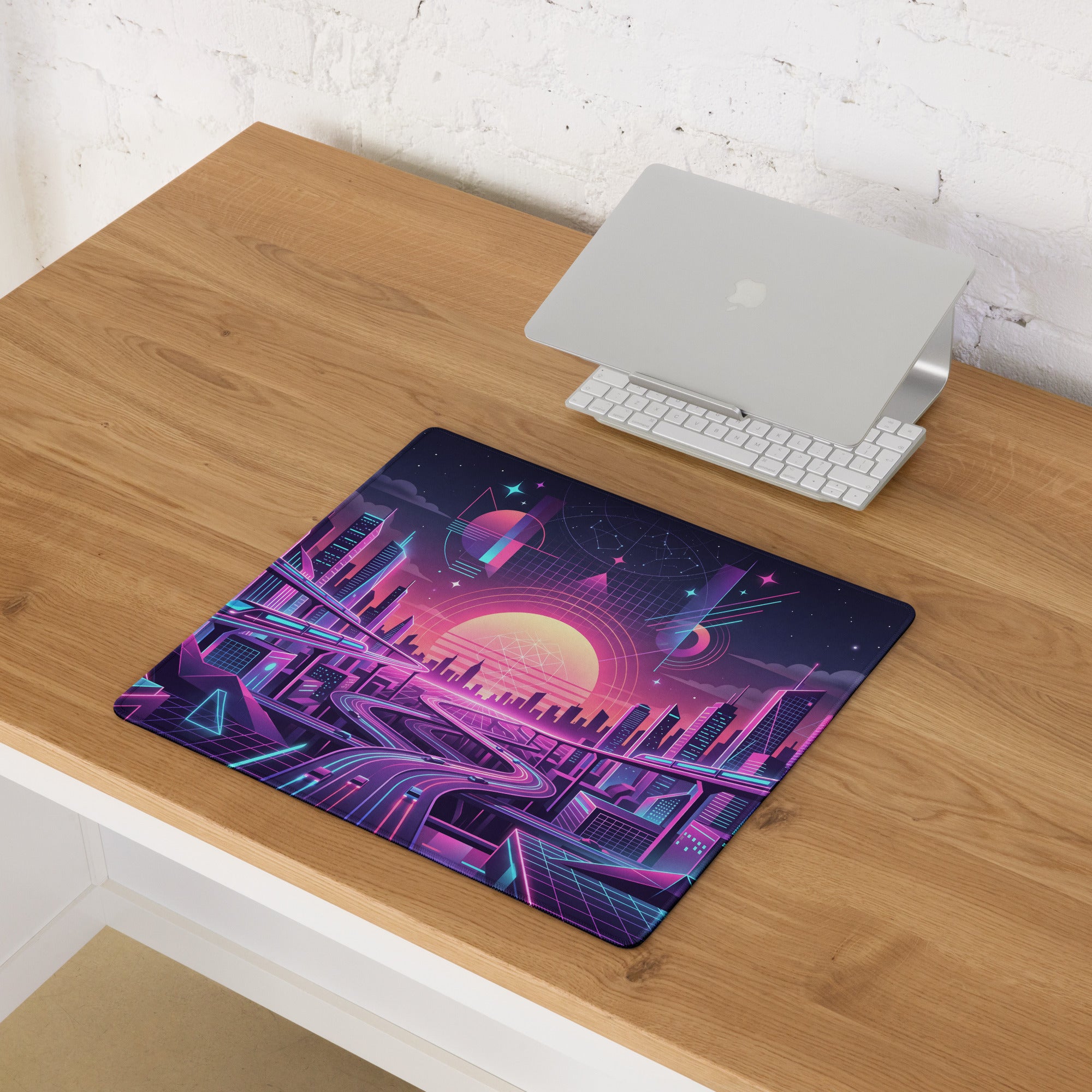 Vaporwave Neon City Mouse Pad - Vaporwave Cityscape Pink Purple Blue Gaming Desk Retro Futurism Mood Decor Digital Art