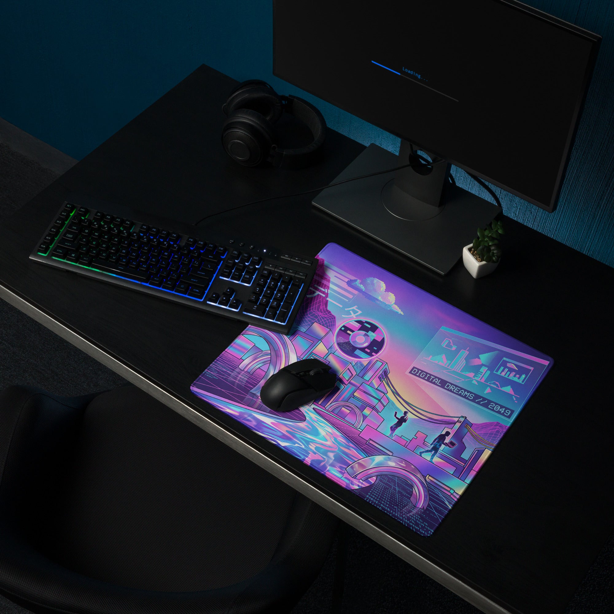 Neon Vaporwave Gaming Mouse Pad - Gaming Mouse Pad Neon Purple Pink Desk Setup Vaporwave Vibrant Mood Neon Decor Digital