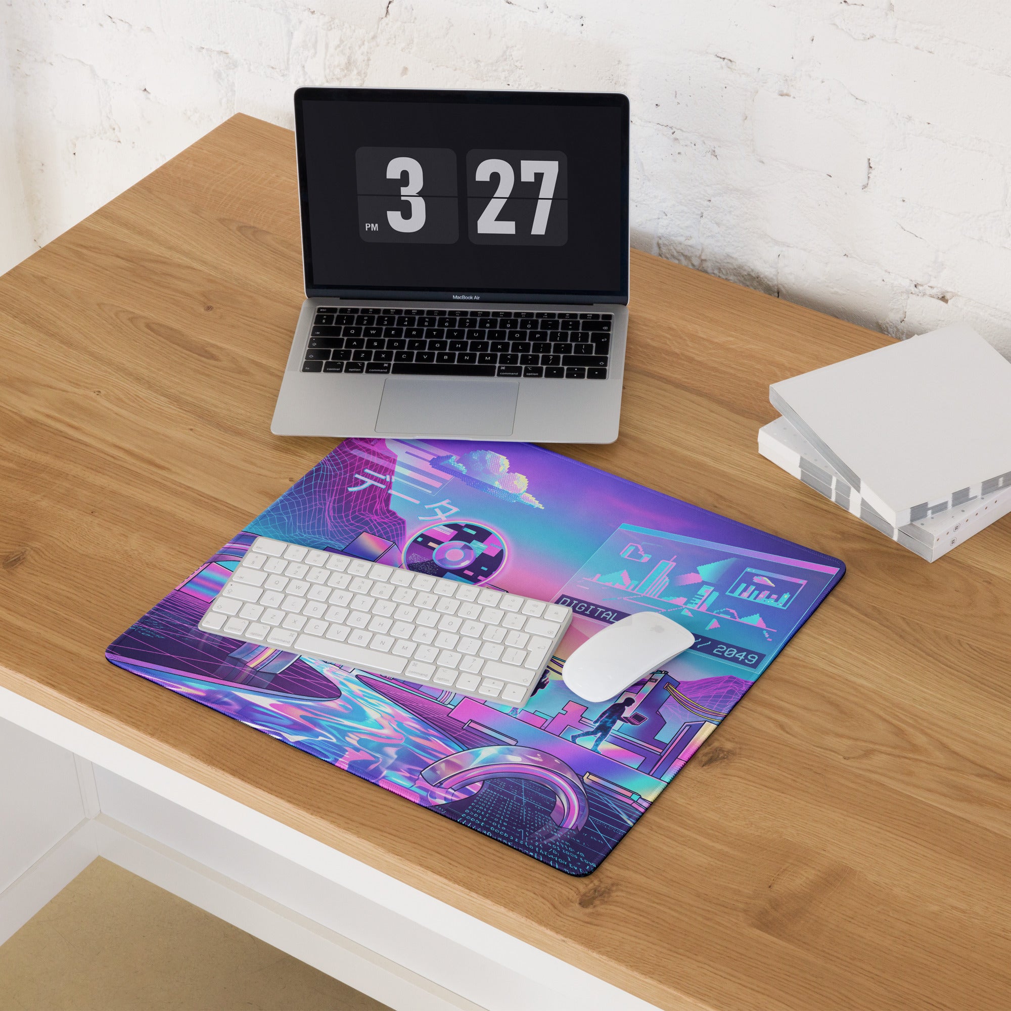 Neon Vaporwave Gaming Mouse Pad - Gaming Mouse Pad Neon Purple Pink Desk Setup Vaporwave Vibrant Mood Neon Decor Digital
