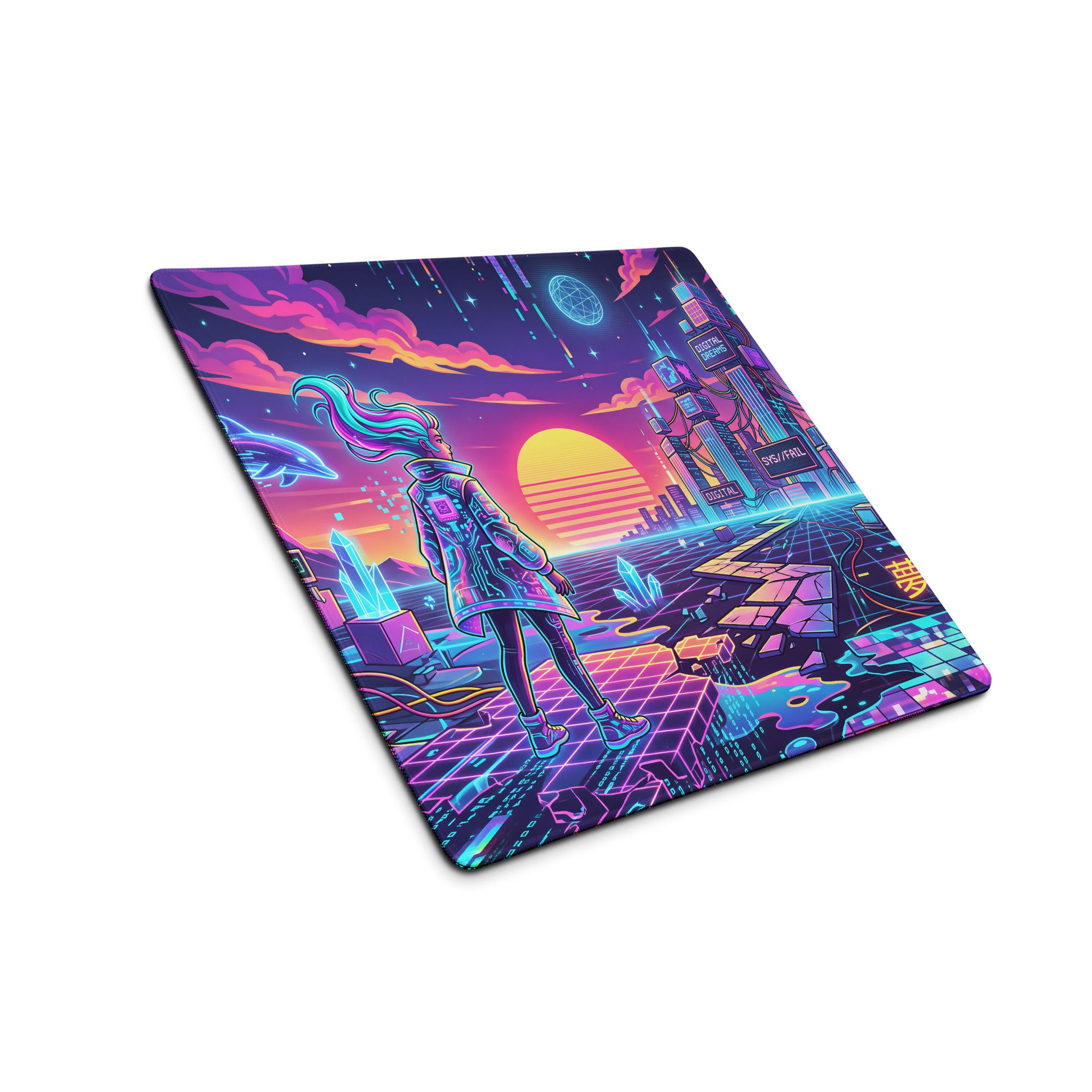 Vaporwave Neon Galaxy Mouse Pad - Vaporwave Neon Mouse Pad Purple Pink Blue Desk Retro Futurism Dreamy Neon Digital Art