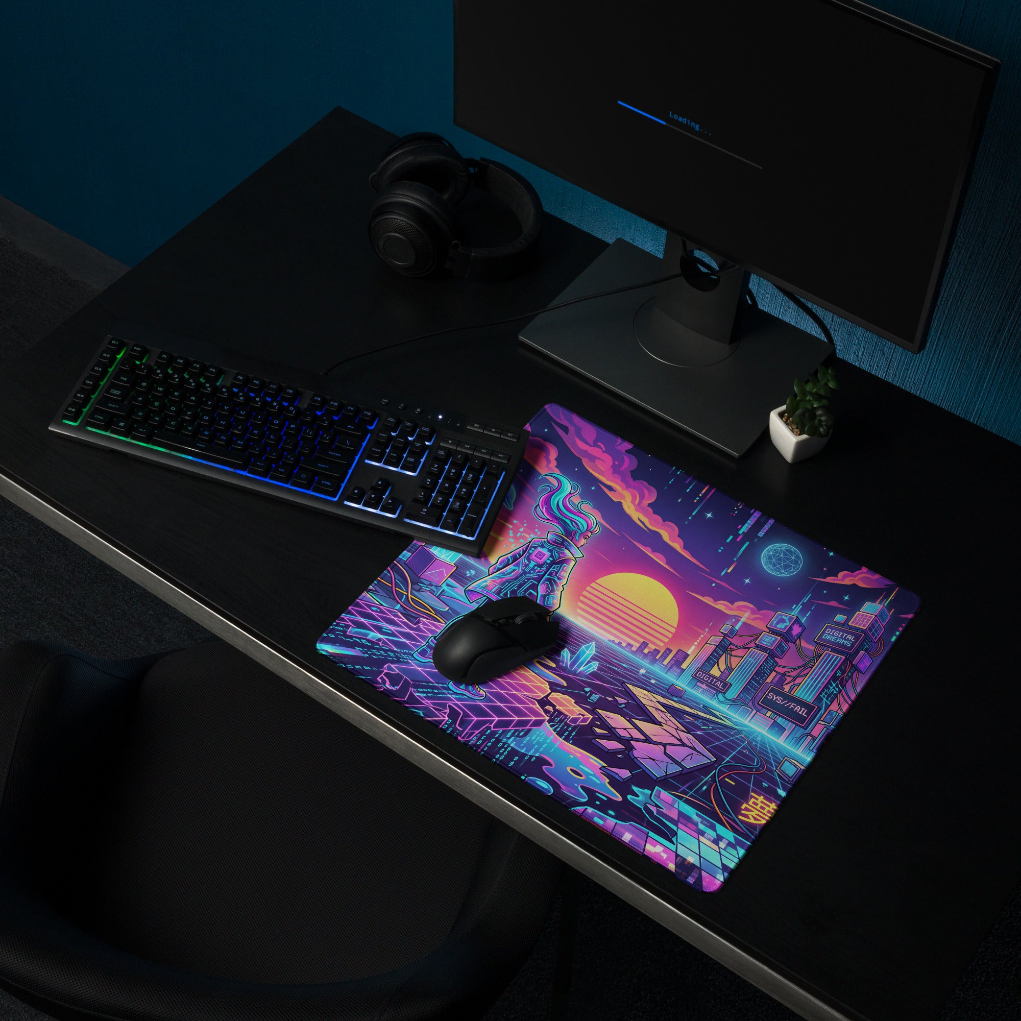 Vaporwave Neon Galaxy Mouse Pad - Vaporwave Neon Mouse Pad Purple Pink Blue Desk Retro Futurism Dreamy Neon Digital Art