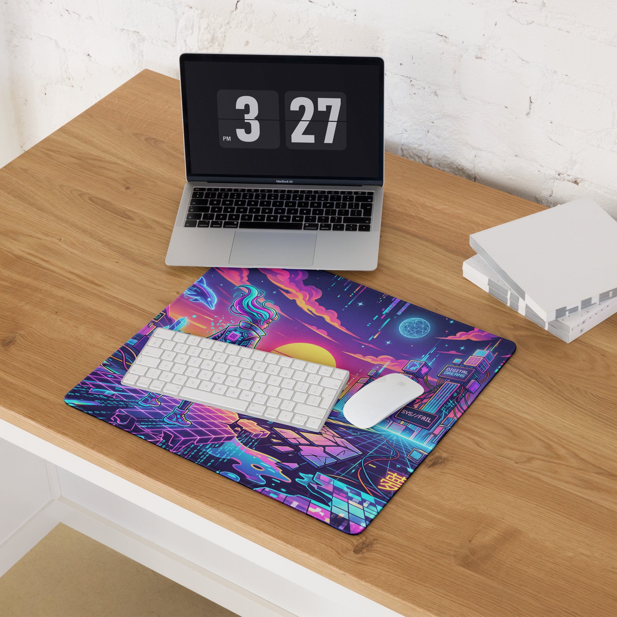 Vaporwave Neon Galaxy Mouse Pad - Vaporwave Neon Mouse Pad Purple Pink Blue Desk Retro Futurism Dreamy Neon Digital Art