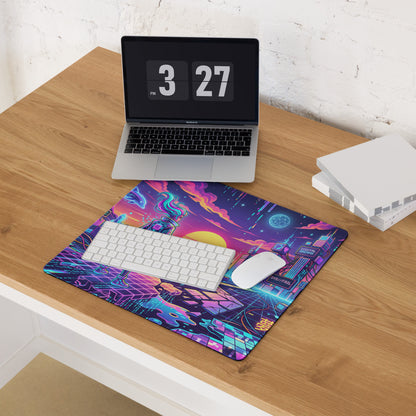 Vaporwave Neon Galaxy Mouse Pad - Vaporwave Neon Mouse Pad Purple Pink Blue Desk Retro Futurism Dreamy Neon Digital Art