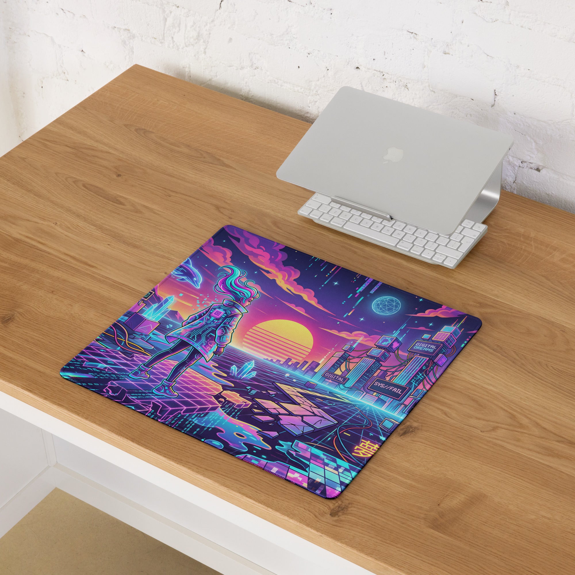 Vaporwave Neon Galaxy Mouse Pad - Vaporwave Neon Mouse Pad Purple Pink Blue Desk Retro Futurism Dreamy Neon Digital Art