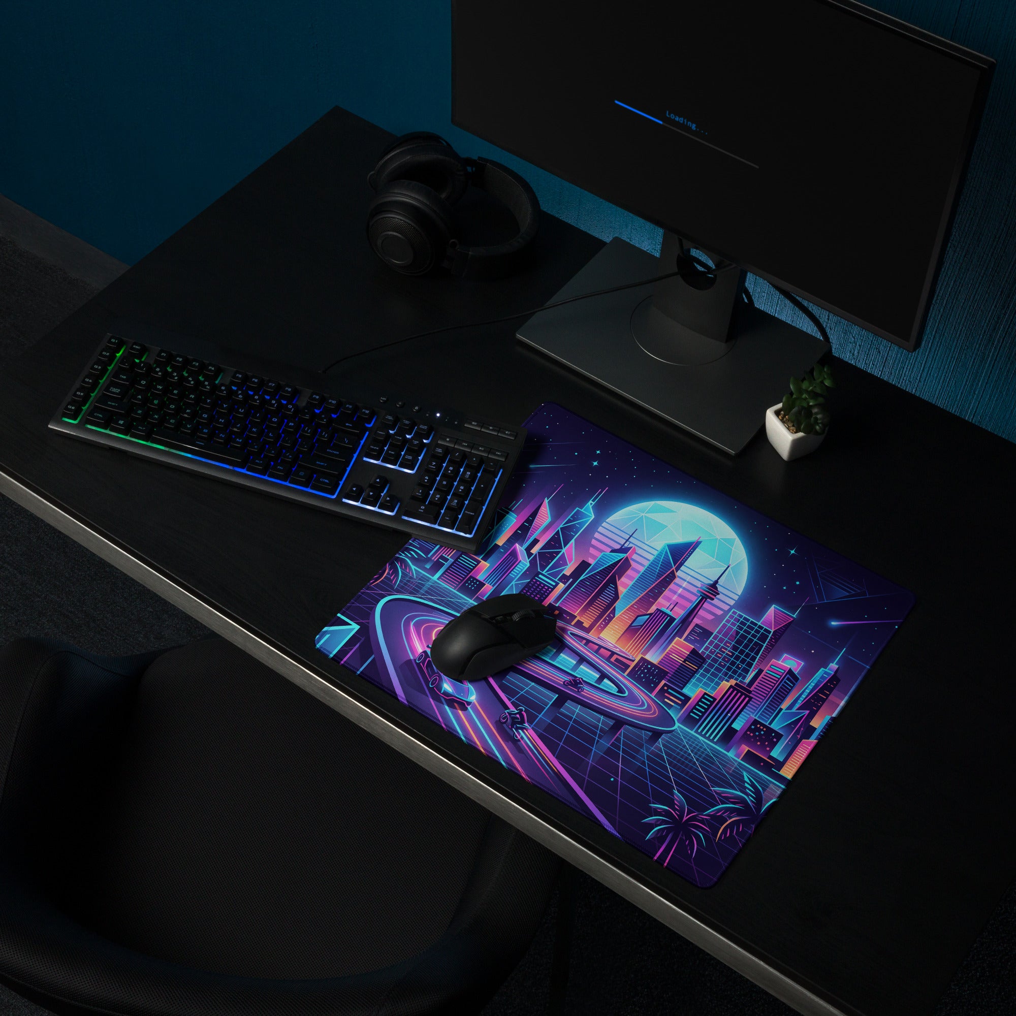 Neon City Vaporwave Mouse Pad - Mouse Pad Neon Blue Purple For Gaming Futuristic Neon Mood Cyberpunk Vaporwave Art