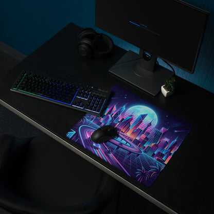 Neon City Vaporwave Mouse Pad - Mouse Pad Neon Blue Purple For Gaming Futuristic Neon Mood Cyberpunk Vaporwave Art